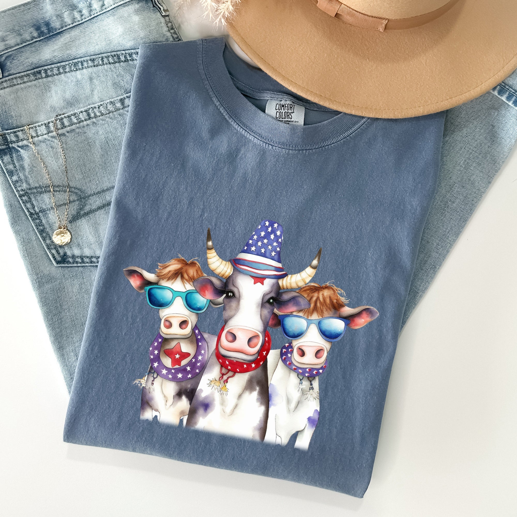 Patriotic Cows Hippie Funny 4th Of July Vintage Americana Festival Pride Comfort Colors Tee