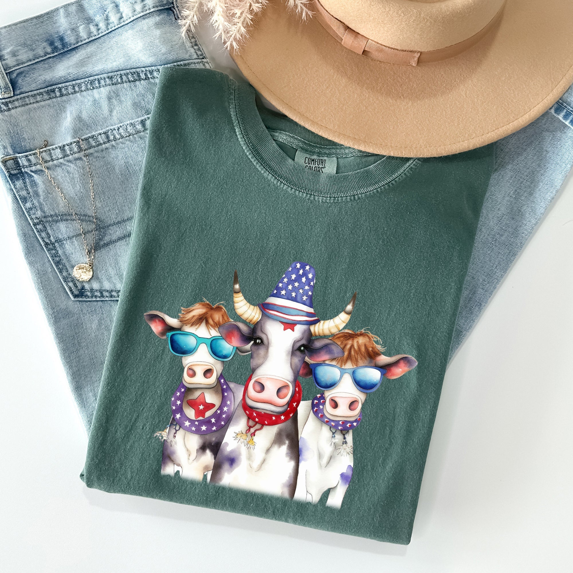 Patriotic Cows Hippie Funny 4th Of July Vintage Americana Festival Pride Comfort Colors Tee
