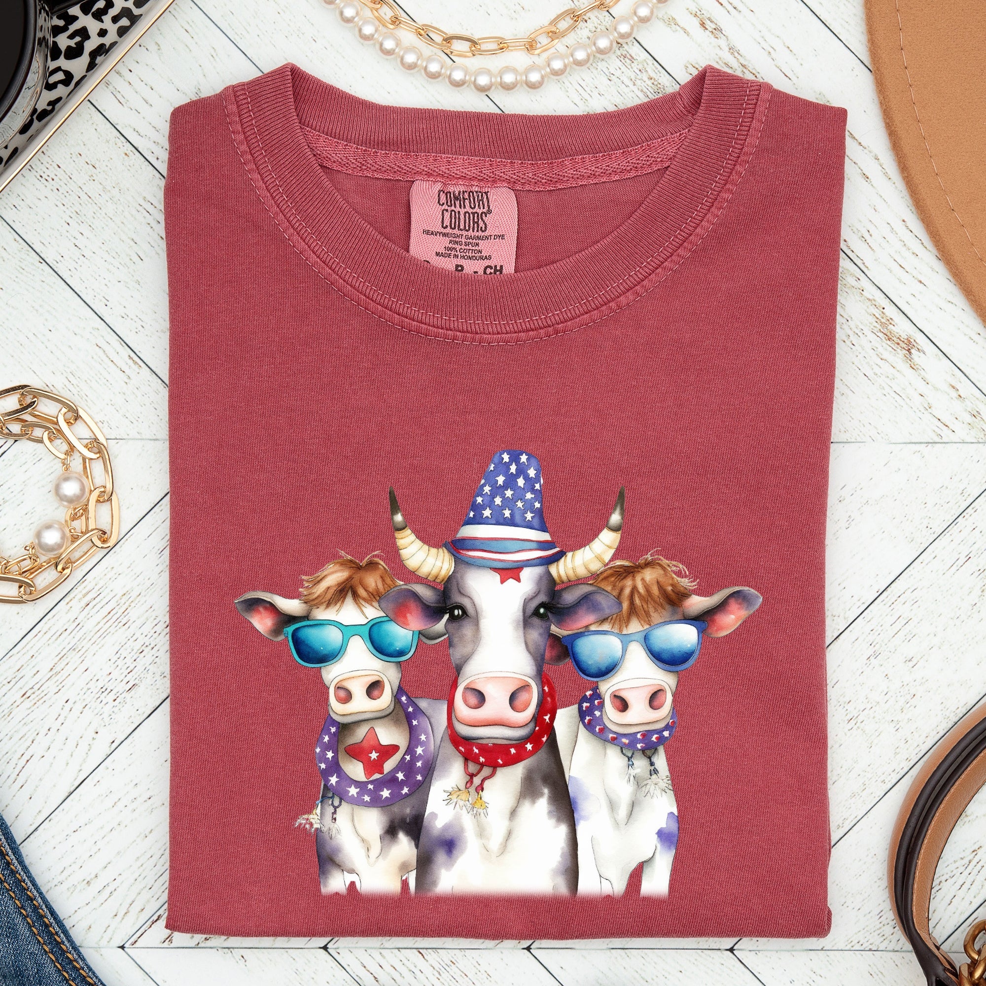 Patriotic Cows Hippie Funny 4th Of July Vintage Americana Festival Pride Comfort Colors Tee