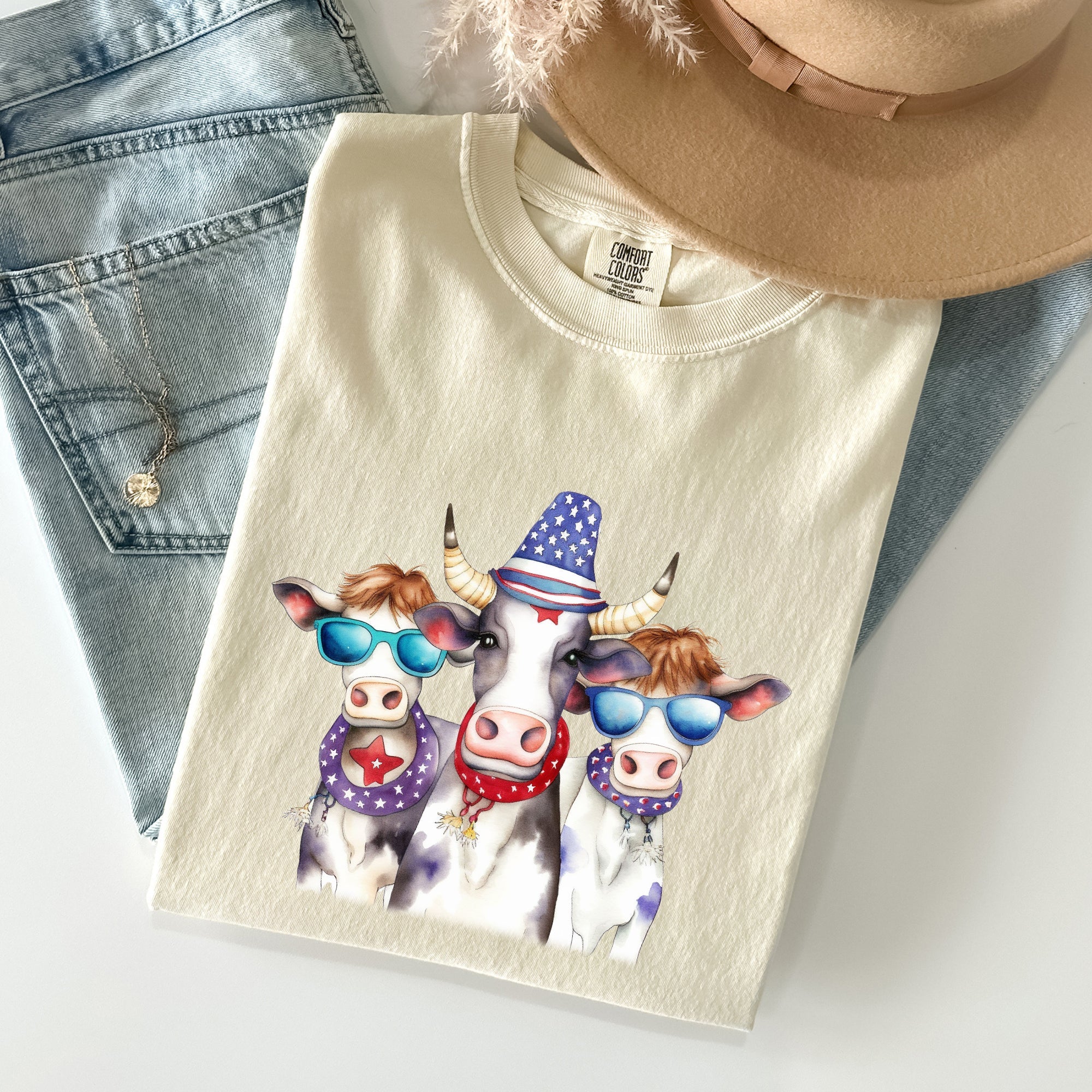Patriotic Cows Hippie Funny 4th Of July Vintage Americana Festival Pride Comfort Colors Tee