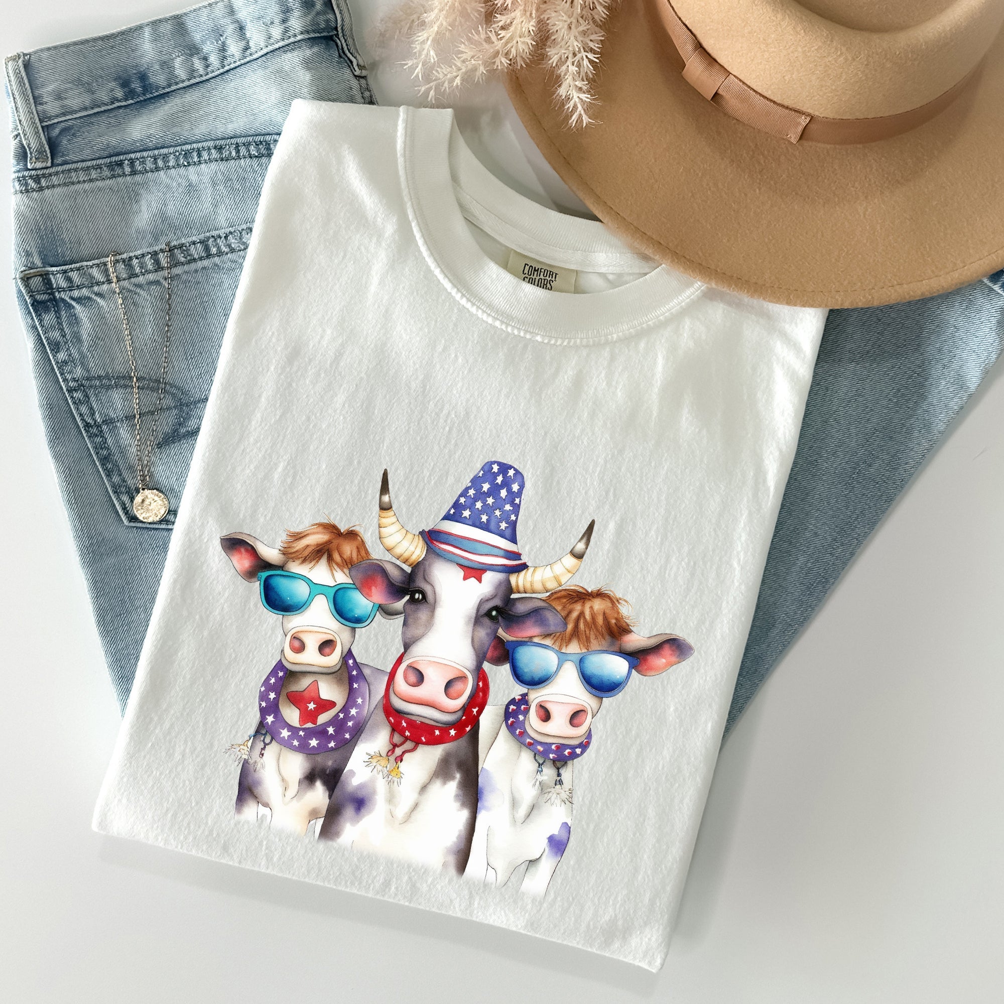 Patriotic Cows Hippie Funny 4th Of July Vintage Americana Festival Pride Comfort Colors Tee
