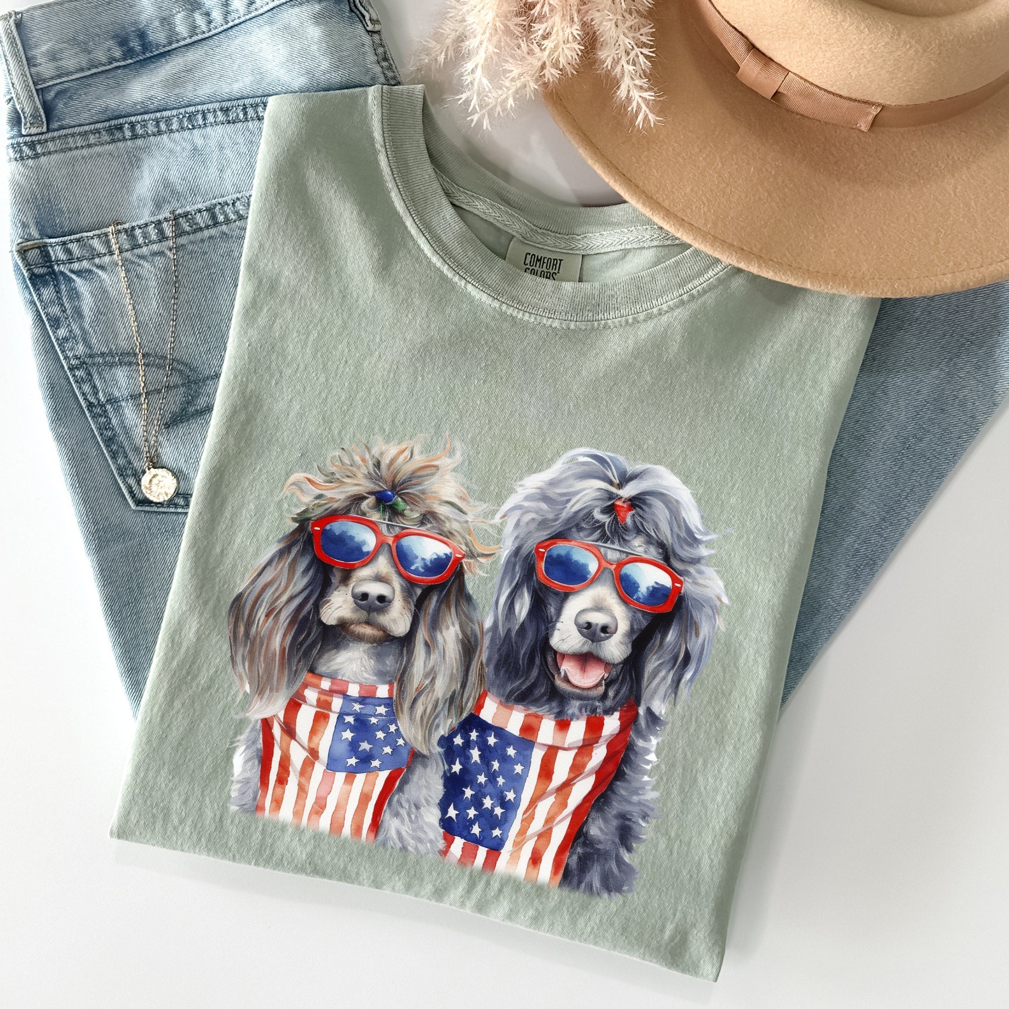 Patriotic Dogs Hippie 4th Of July Funny Vintage Americana Pop Art Celebration Comfort Colors Tee