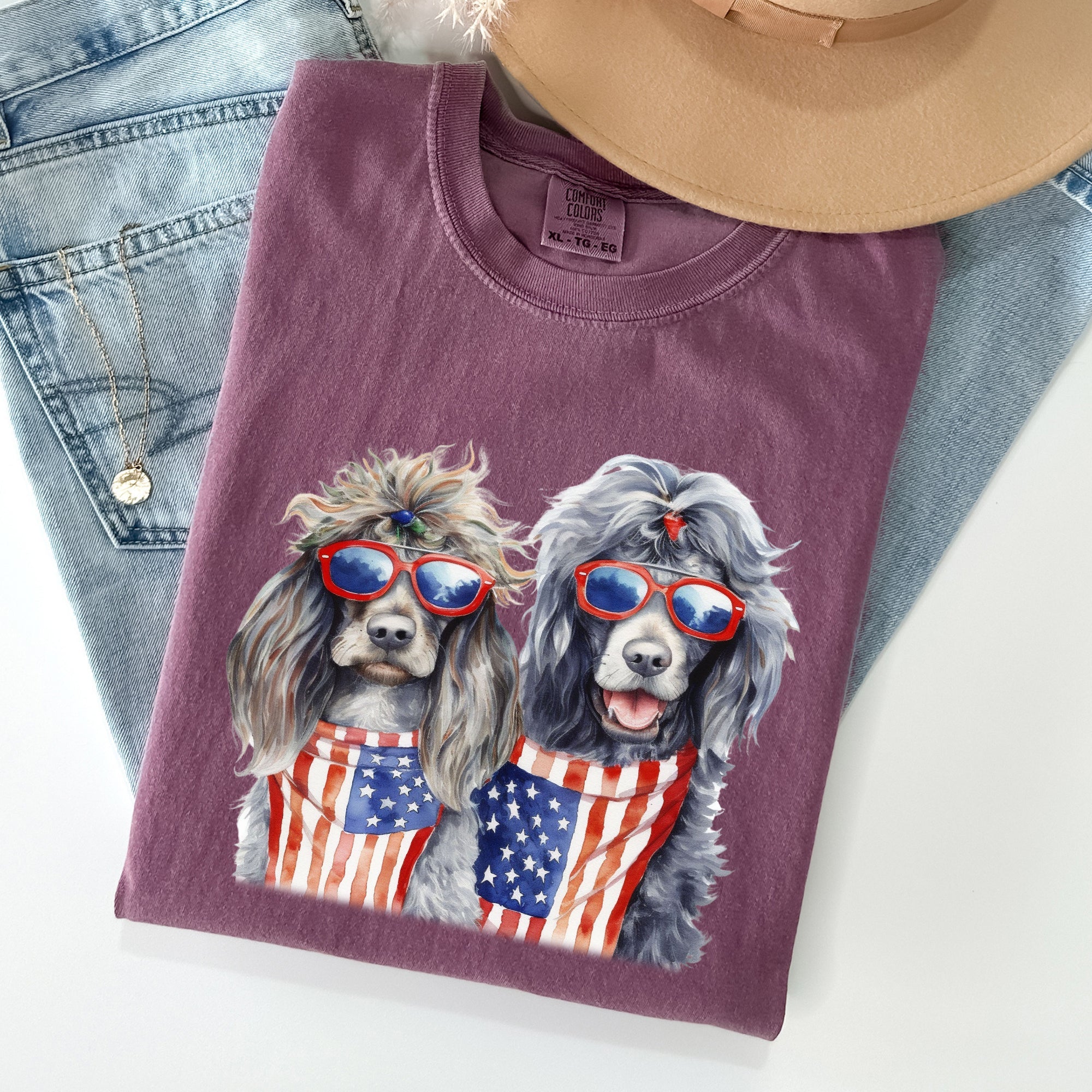 Patriotic Dogs Hippie 4th Of July Funny Vintage Americana Pop Art Celebration Comfort Colors Tee