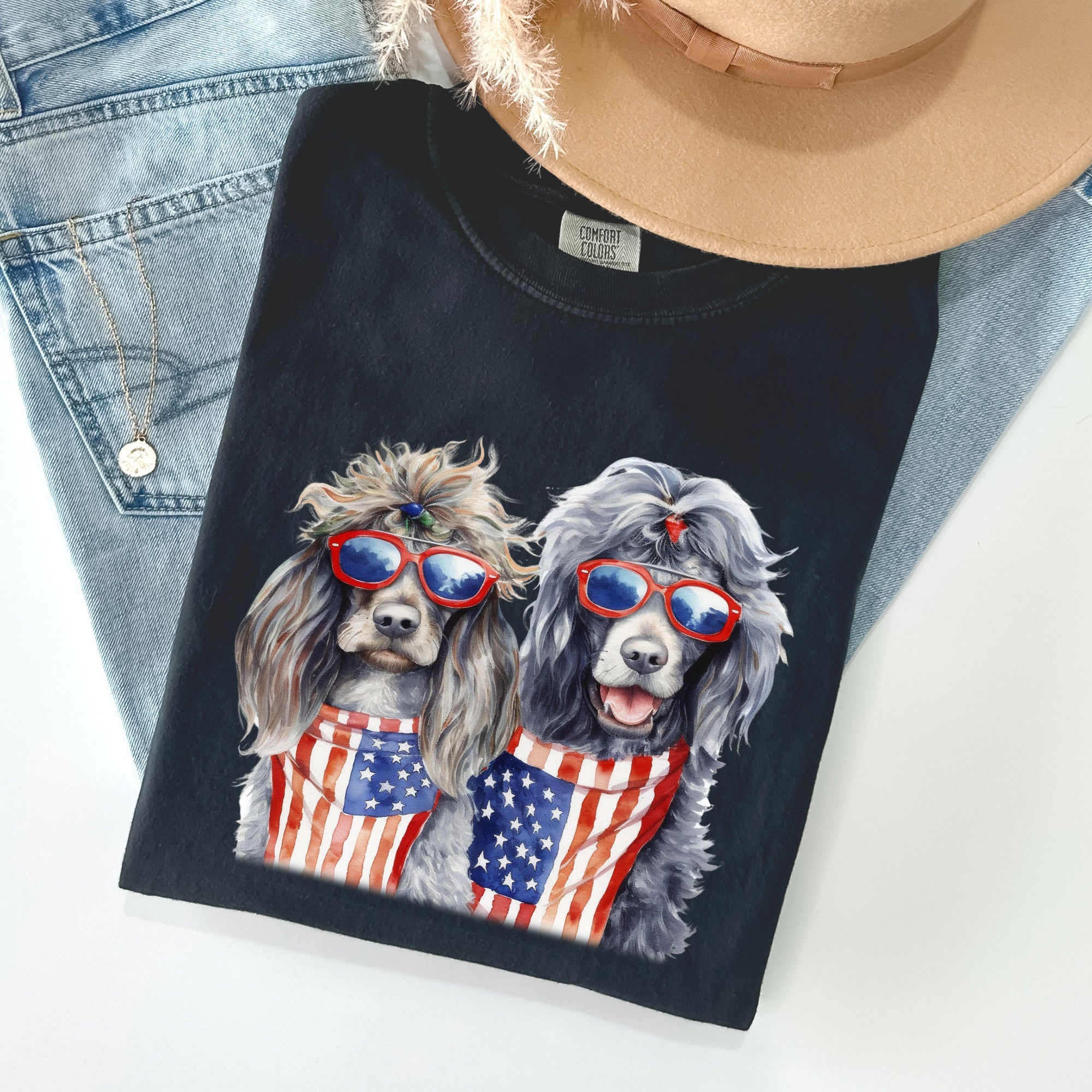 Patriotic Dogs Hippie 4th Of July Funny Vintage Americana Pop Art Celebration Comfort Colors Tee