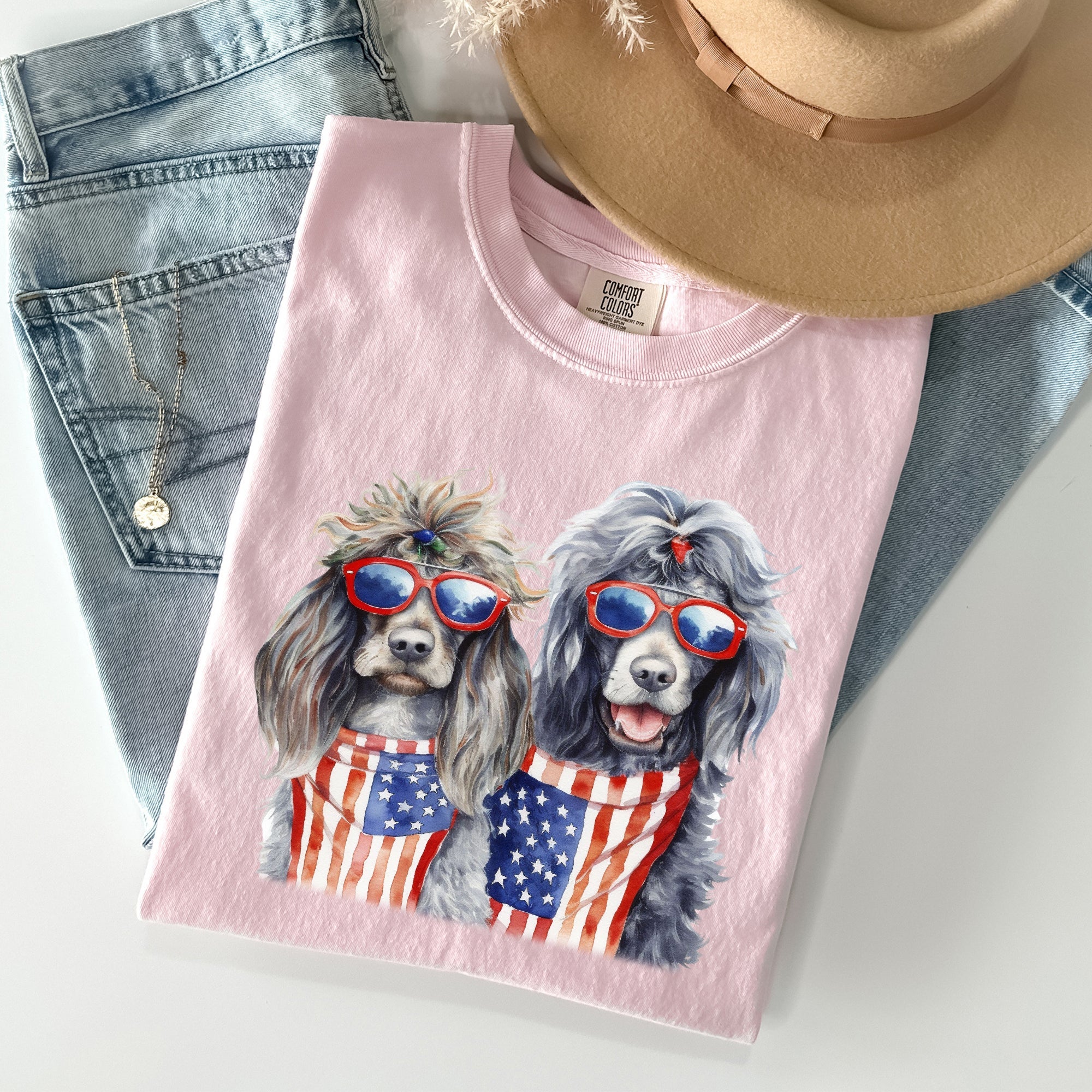 Patriotic Dogs Hippie 4th Of July Funny Vintage Americana Pop Art Celebration Comfort Colors Tee