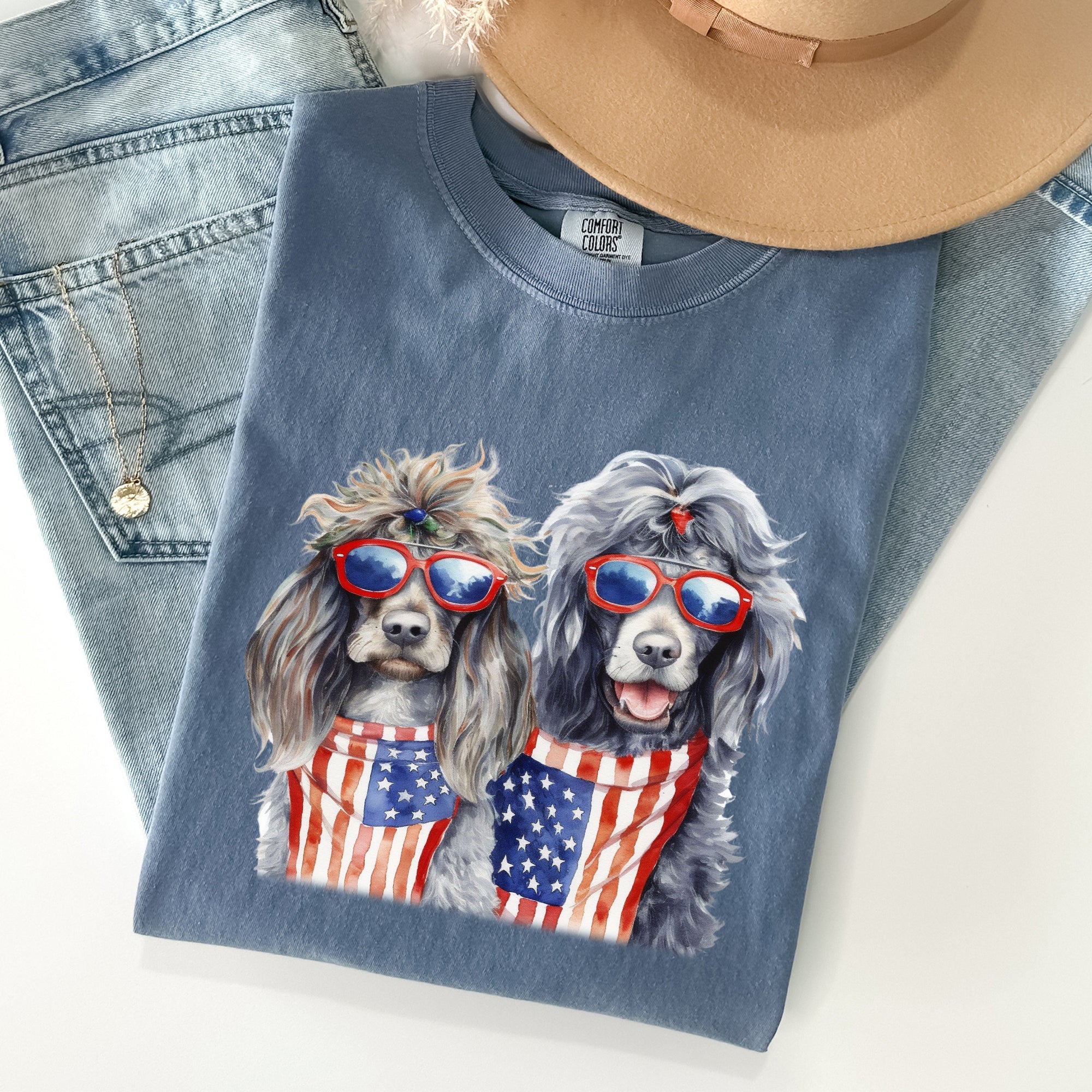 Patriotic Dogs Hippie 4th Of July Funny Vintage Americana Pop Art Celebration Comfort Colors Tee