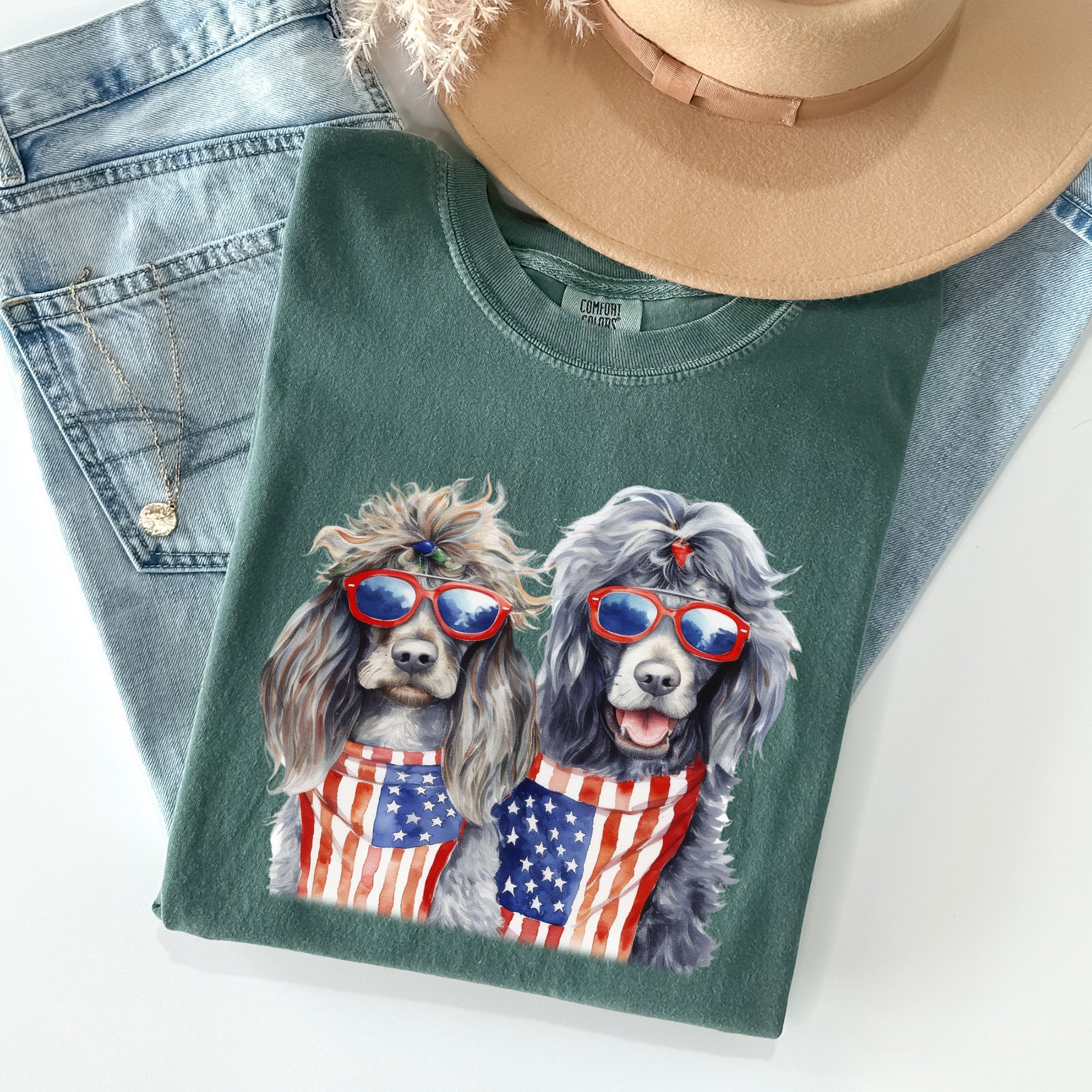Patriotic Dogs Hippie 4th Of July Funny Vintage Americana Pop Art Celebration Comfort Colors Tee