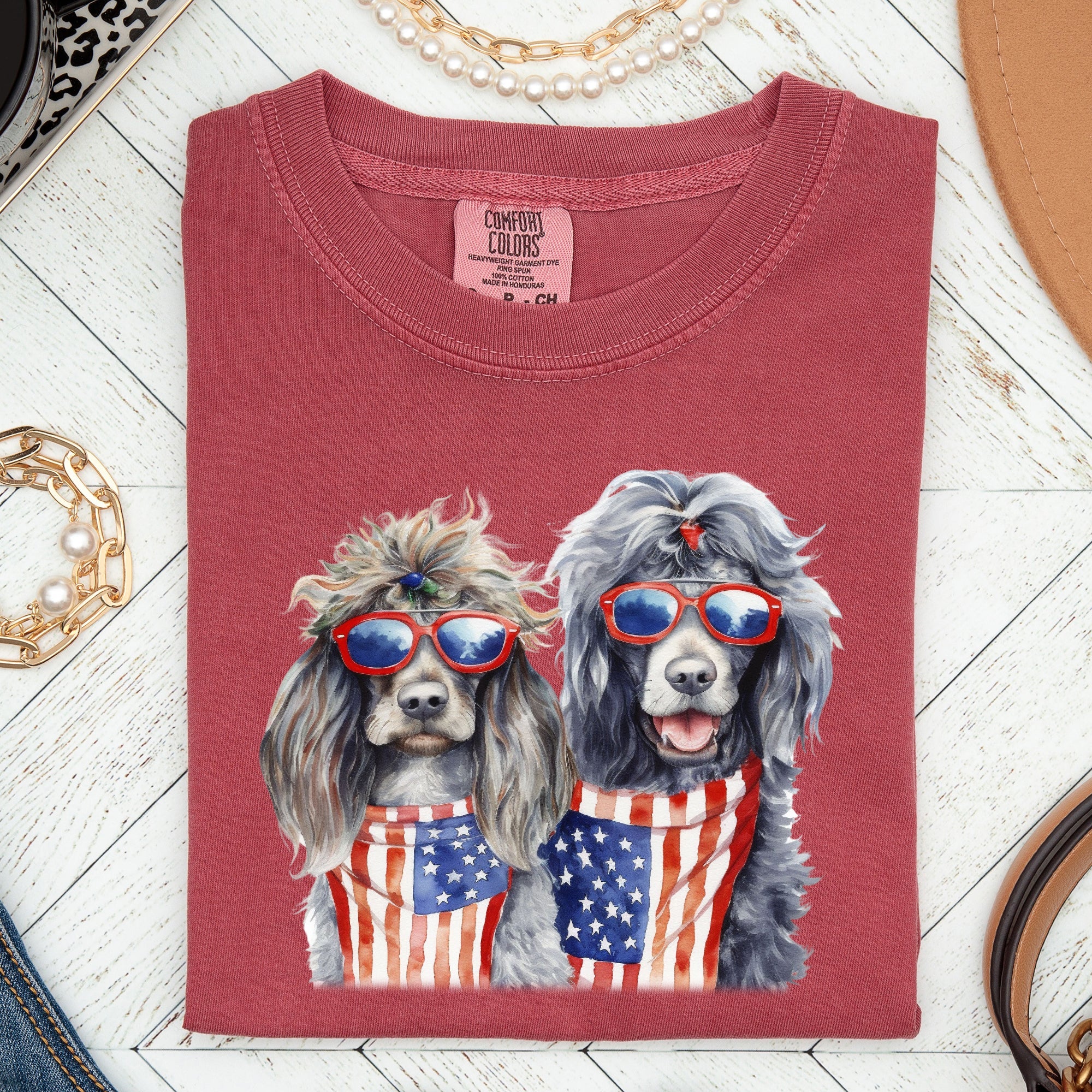 Patriotic Dogs Hippie 4th Of July Funny Vintage Americana Pop Art Celebration Comfort Colors Tee