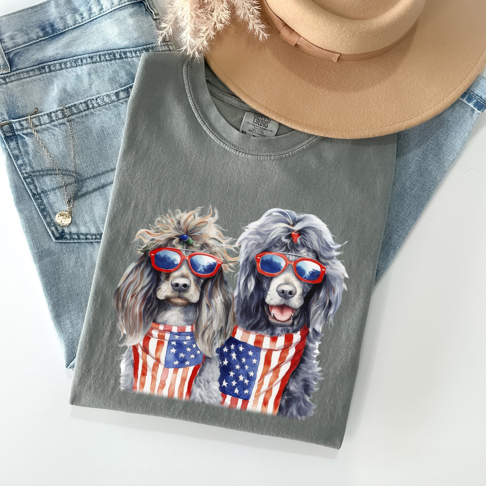 Patriotic Dogs Hippie 4th Of July Funny Vintage Americana Pop Art Celebration Comfort Colors Tee