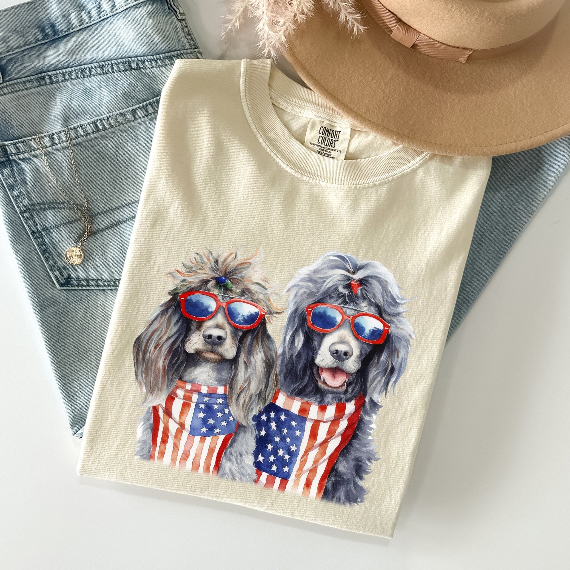 Patriotic Dogs Hippie 4th Of July Funny Vintage Americana Pop Art Celebration Comfort Colors Tee