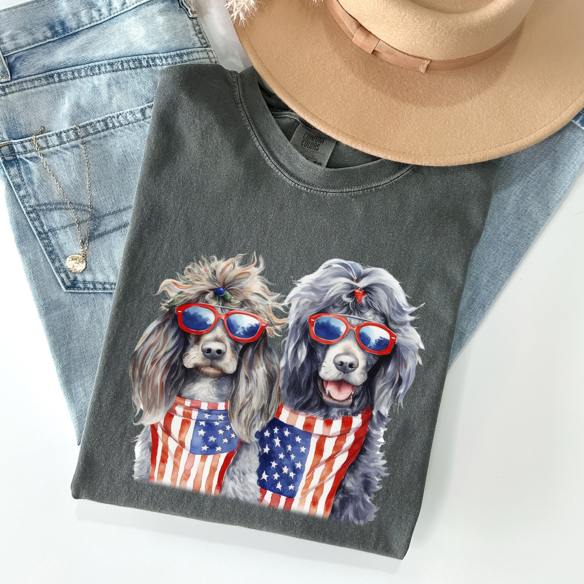Patriotic Dogs Hippie 4th Of July Funny Vintage Americana Pop Art Celebration Comfort Colors Tee