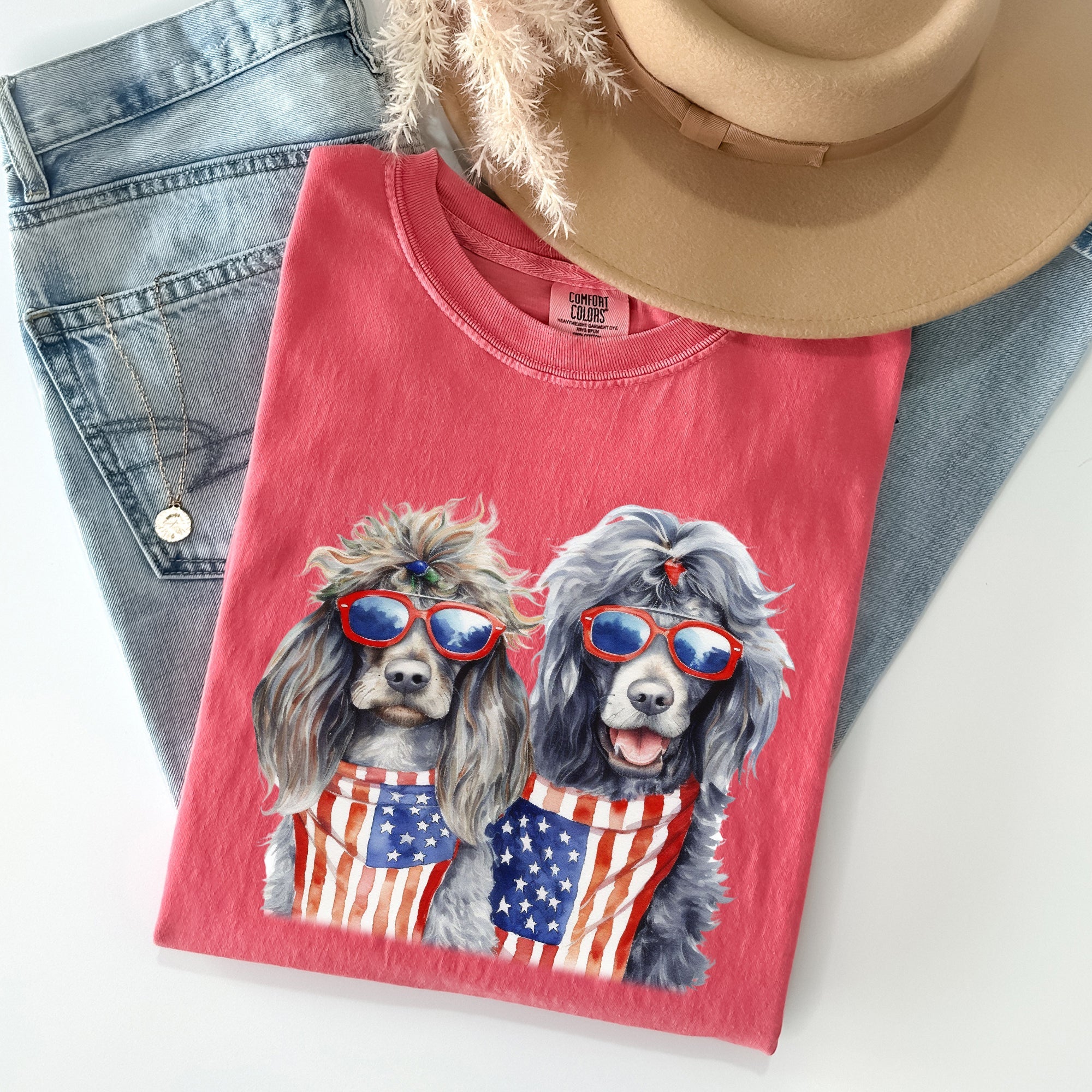 Patriotic Dogs Hippie 4th Of July Funny Vintage Americana Pop Art Celebration Comfort Colors Tee