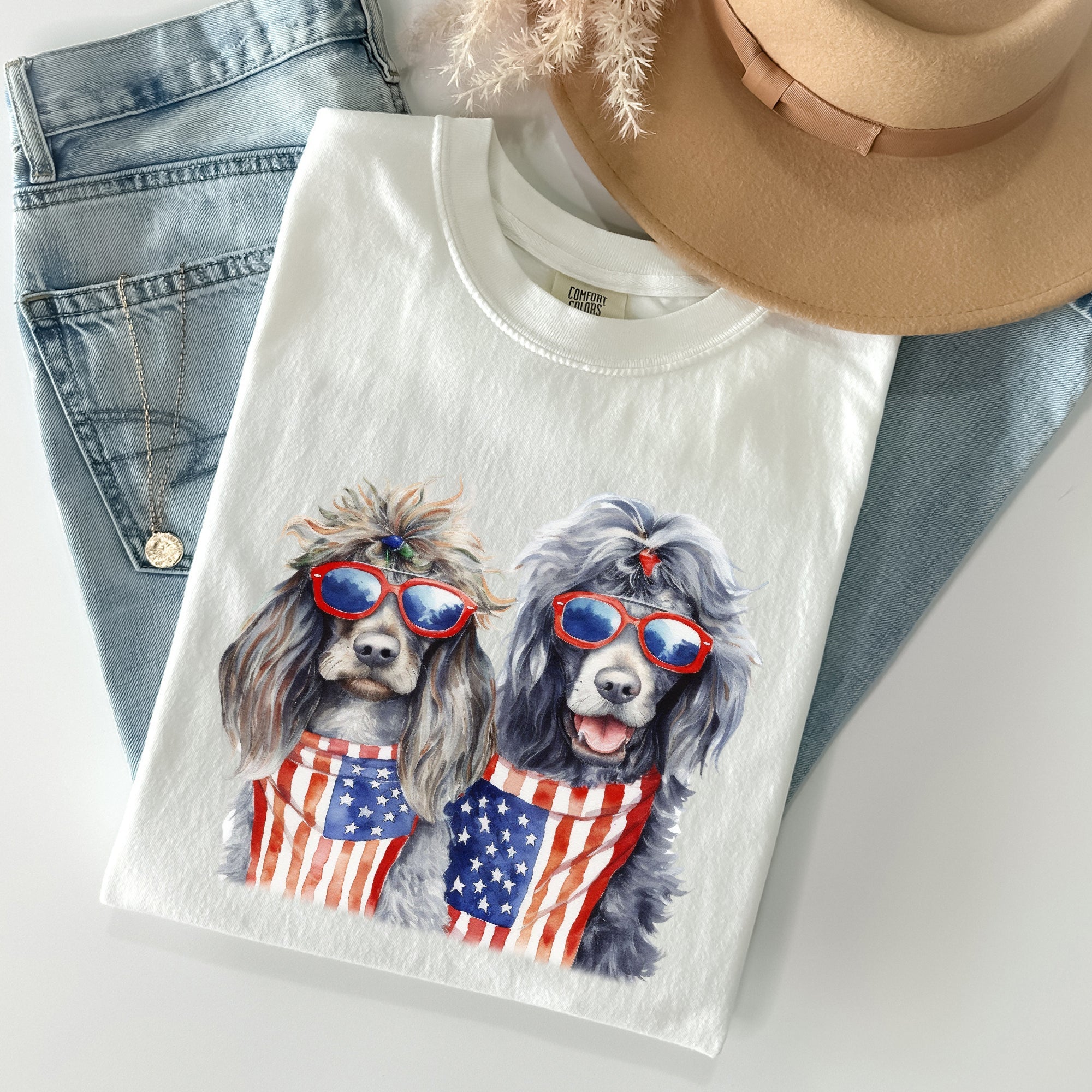 Patriotic Dogs Hippie 4th Of July Funny Vintage Americana Pop Art Celebration Comfort Colors Tee