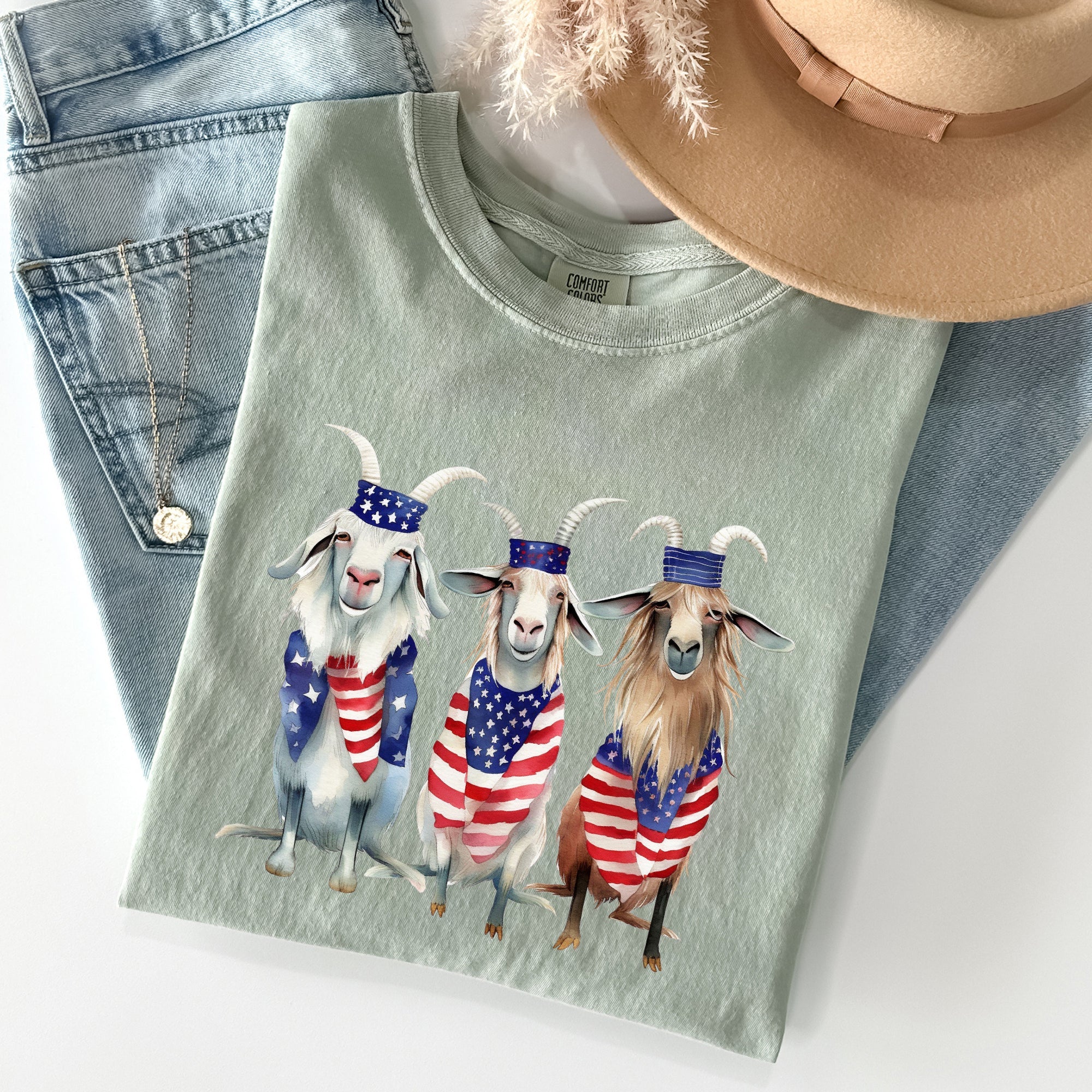 Patriotic Goats Hippie Funny 4th Of July Vintage Americana Pride Comfort Colors Tee