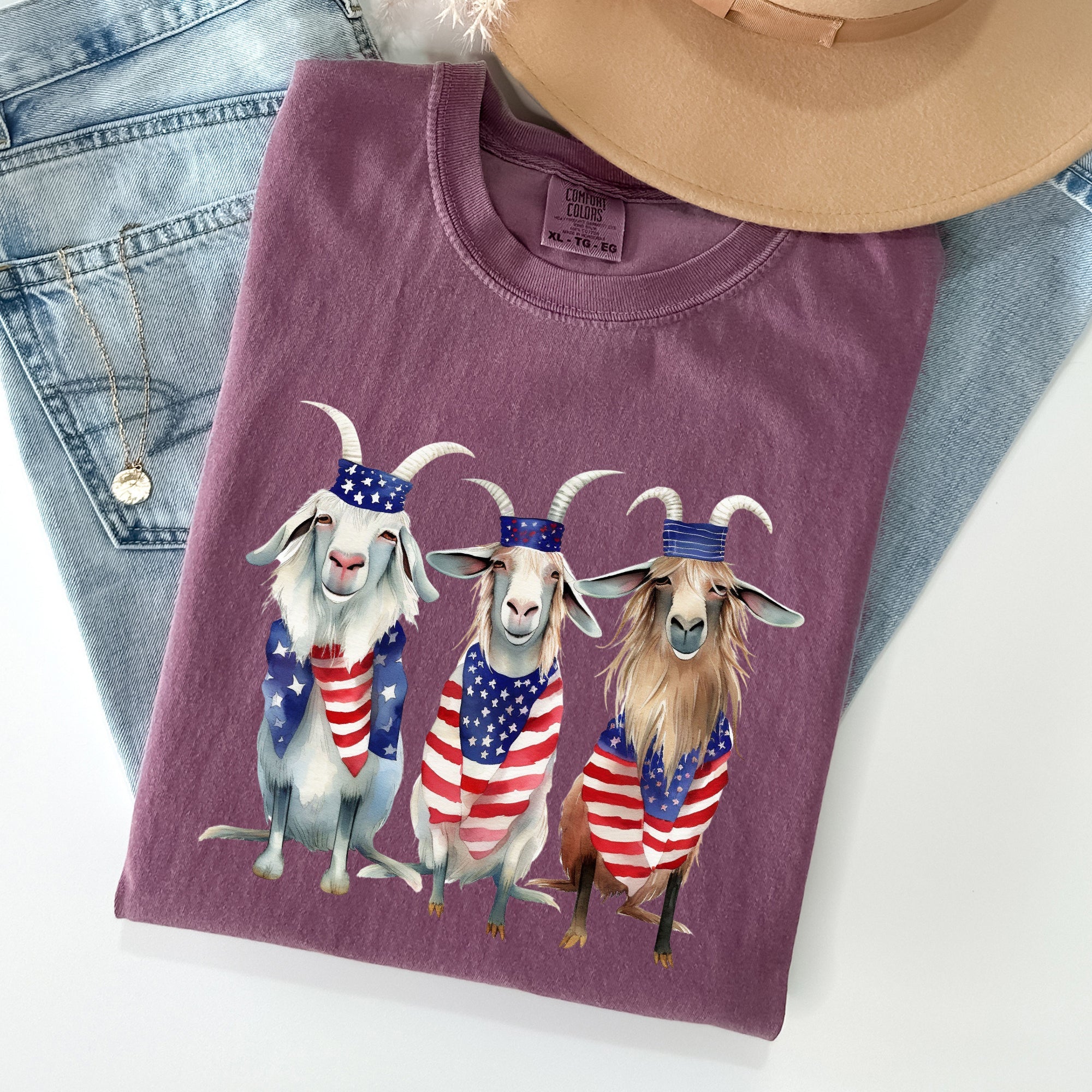Patriotic Goats Hippie Funny 4th Of July Vintage Americana Pride Comfort Colors Tee