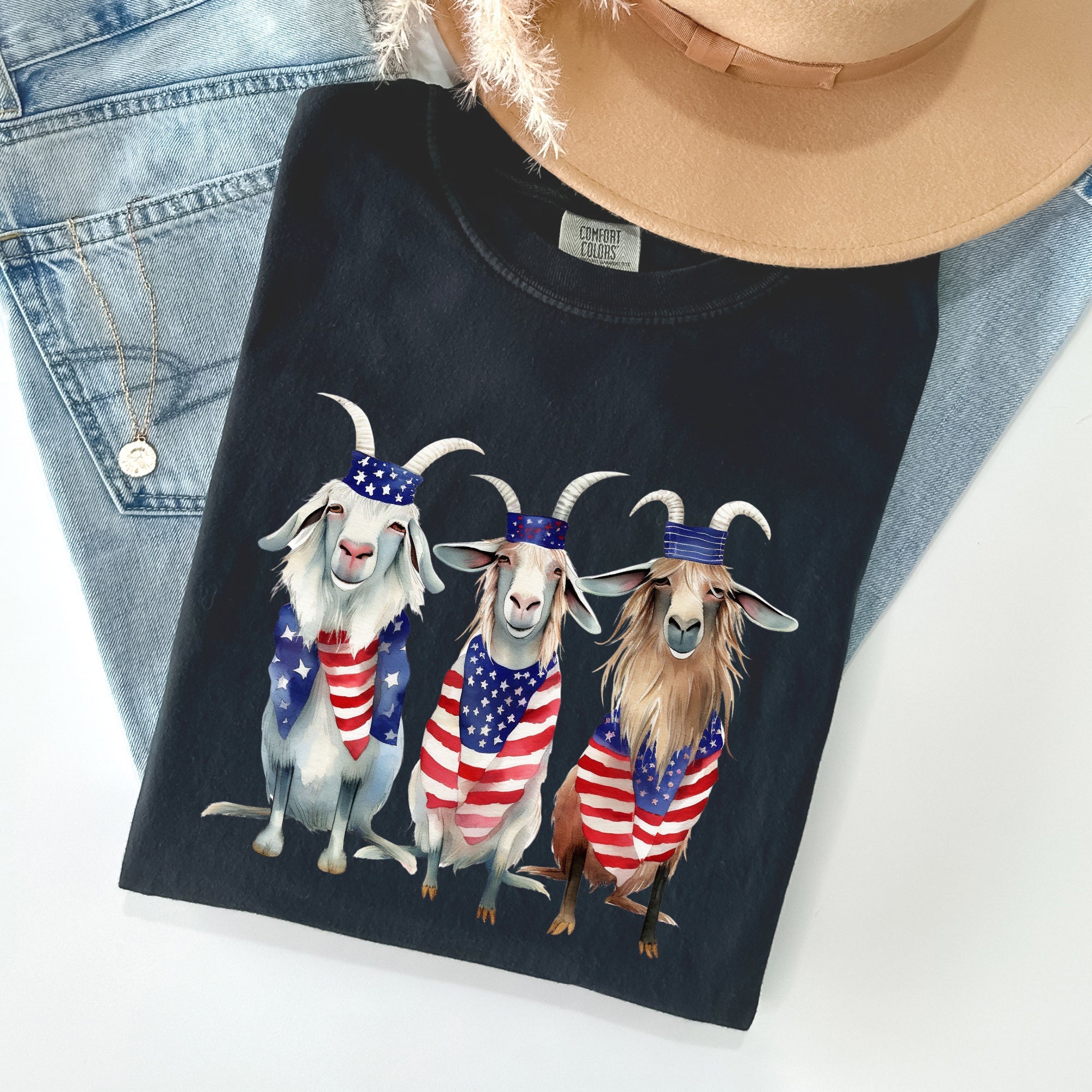 Patriotic Goats Hippie Funny 4th Of July Vintage Americana Pride Comfort Colors Tee