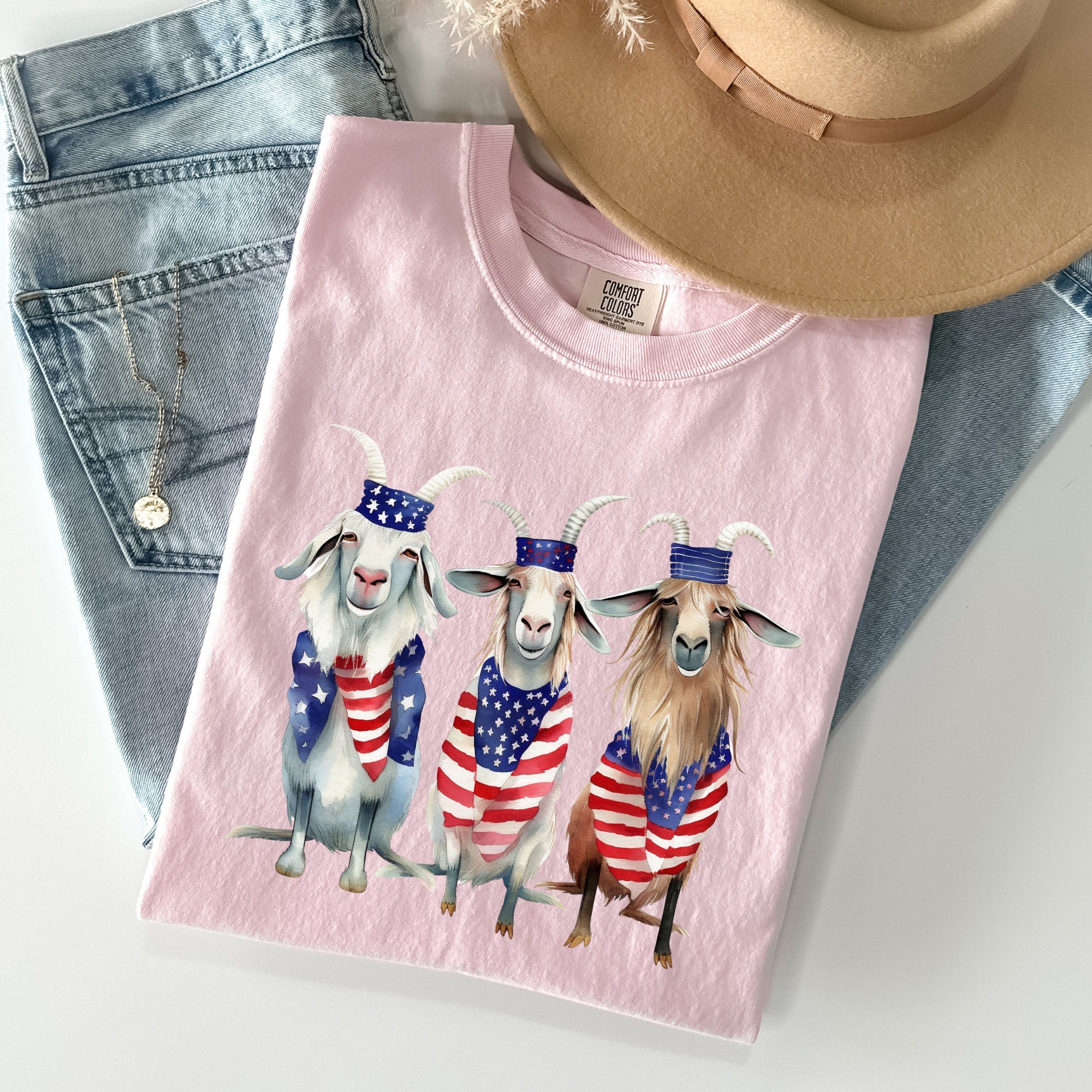 Patriotic Goats Hippie Funny 4th Of July Vintage Americana Pride Comfort Colors Tee