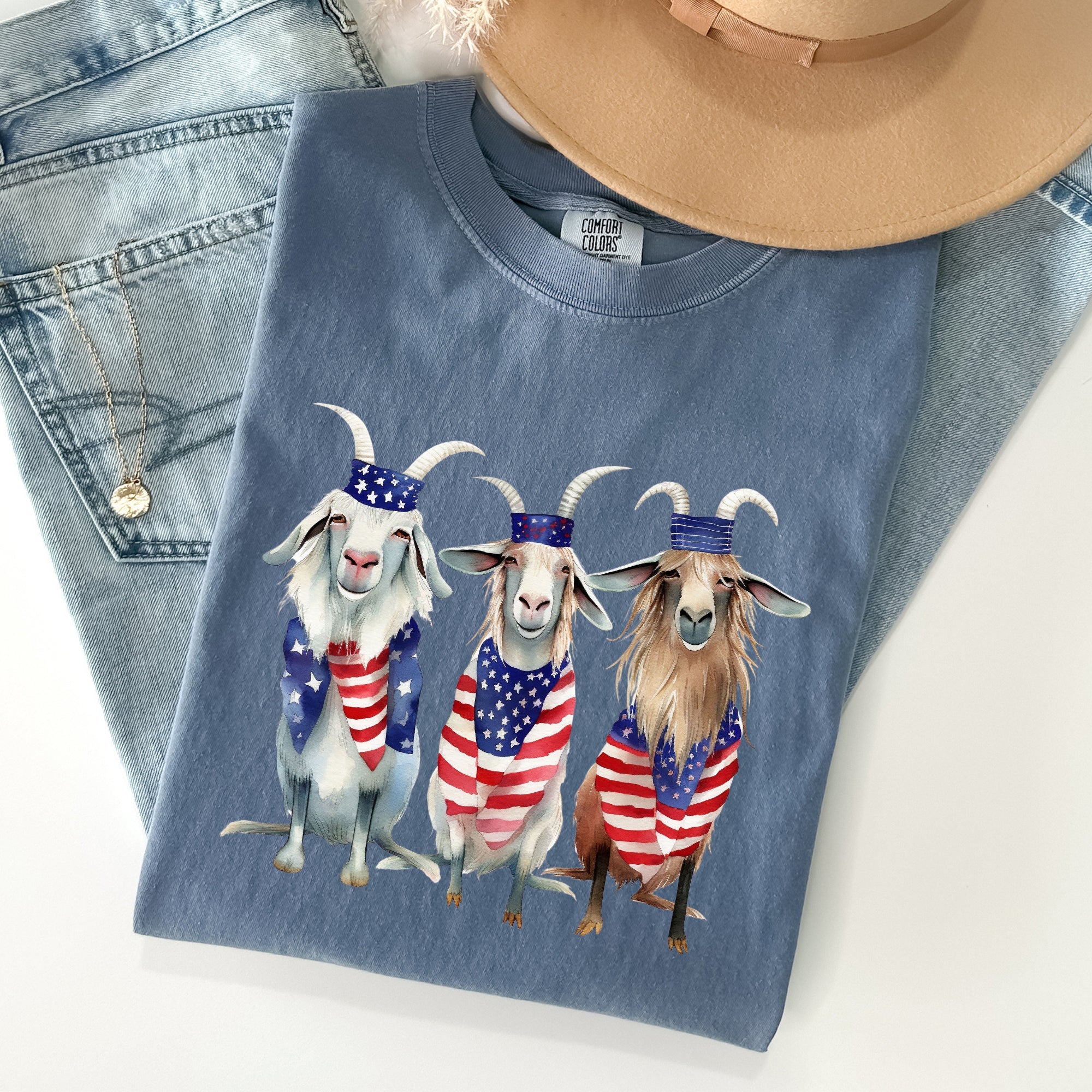 Patriotic Goats Hippie Funny 4th Of July Vintage Americana Pride Comfort Colors Tee