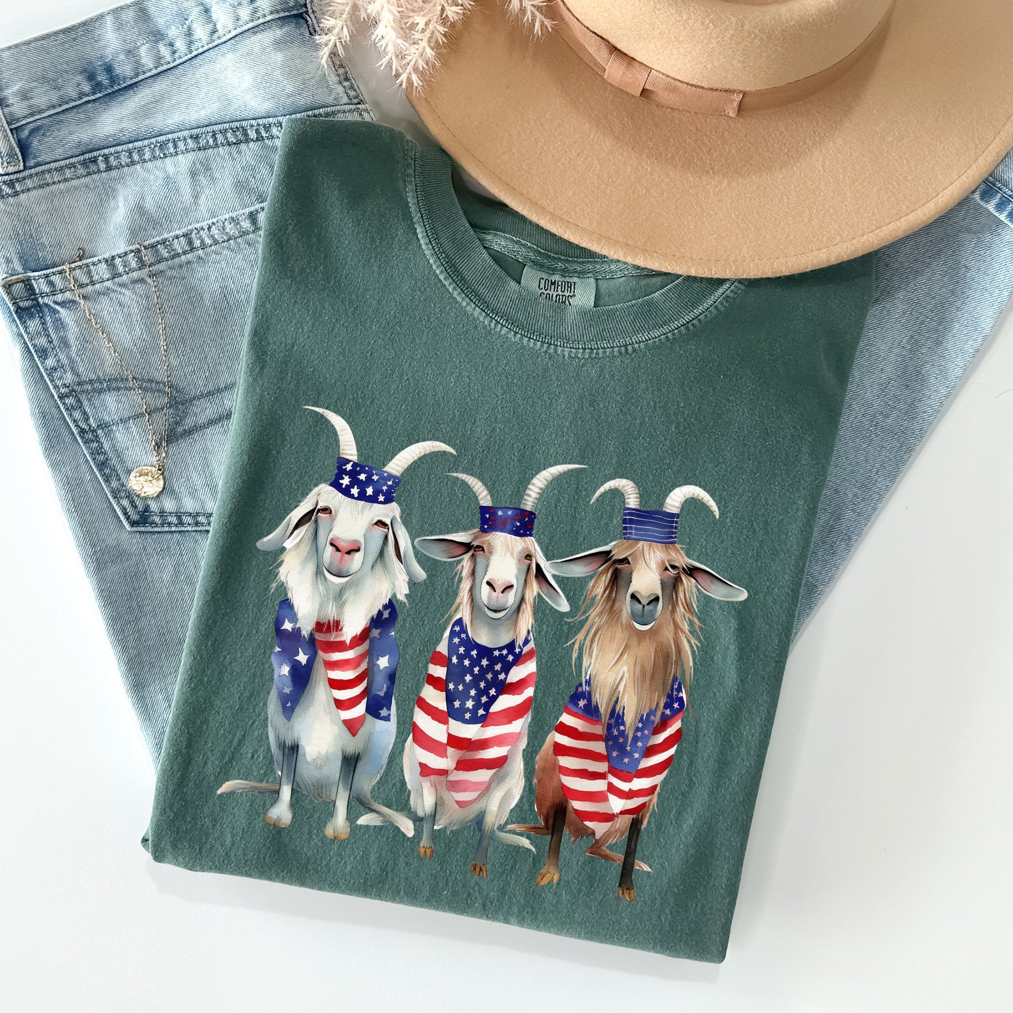Patriotic Goats Hippie Funny 4th Of July Vintage Americana Pride Comfort Colors Tee