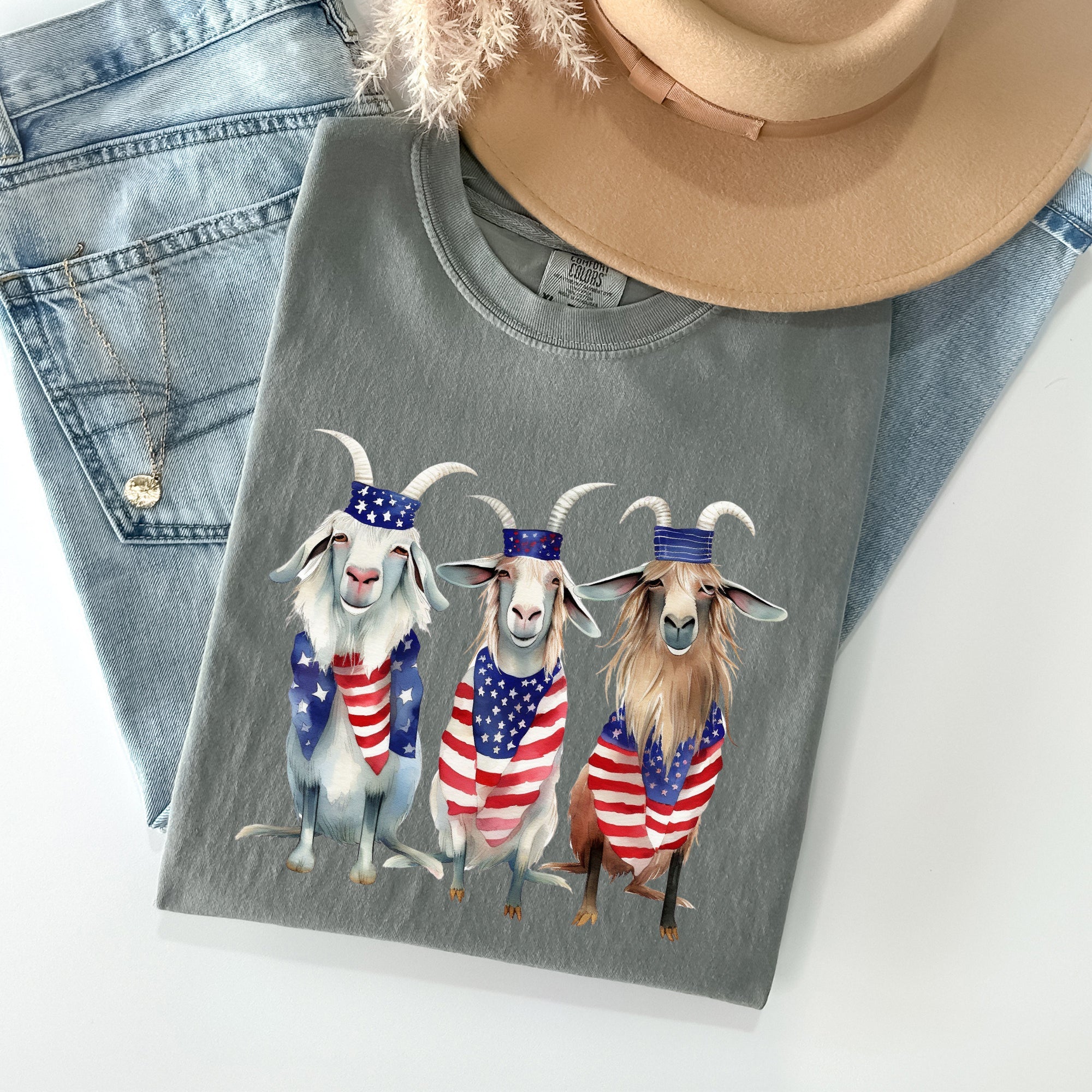 Patriotic Goats Hippie Funny 4th Of July Vintage Americana Pride Comfort Colors Tee