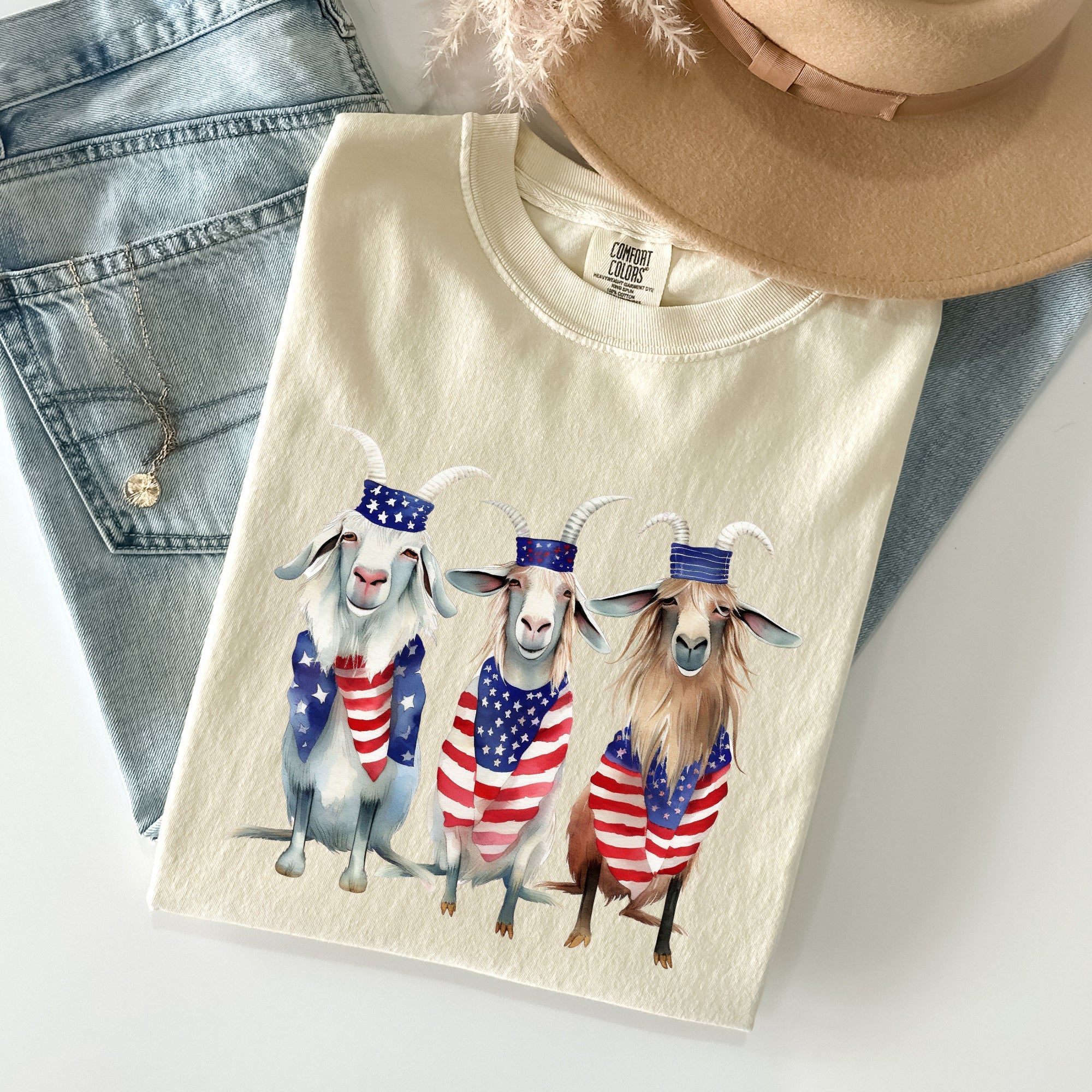 Patriotic Goats Hippie Funny 4th Of July Vintage Americana Pride Comfort Colors Tee