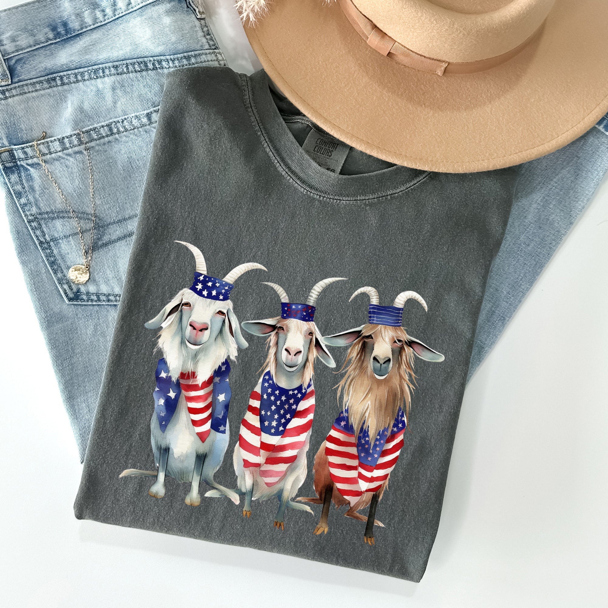 Patriotic Goats Hippie Funny 4th Of July Vintage Americana Pride Comfort Colors Tee