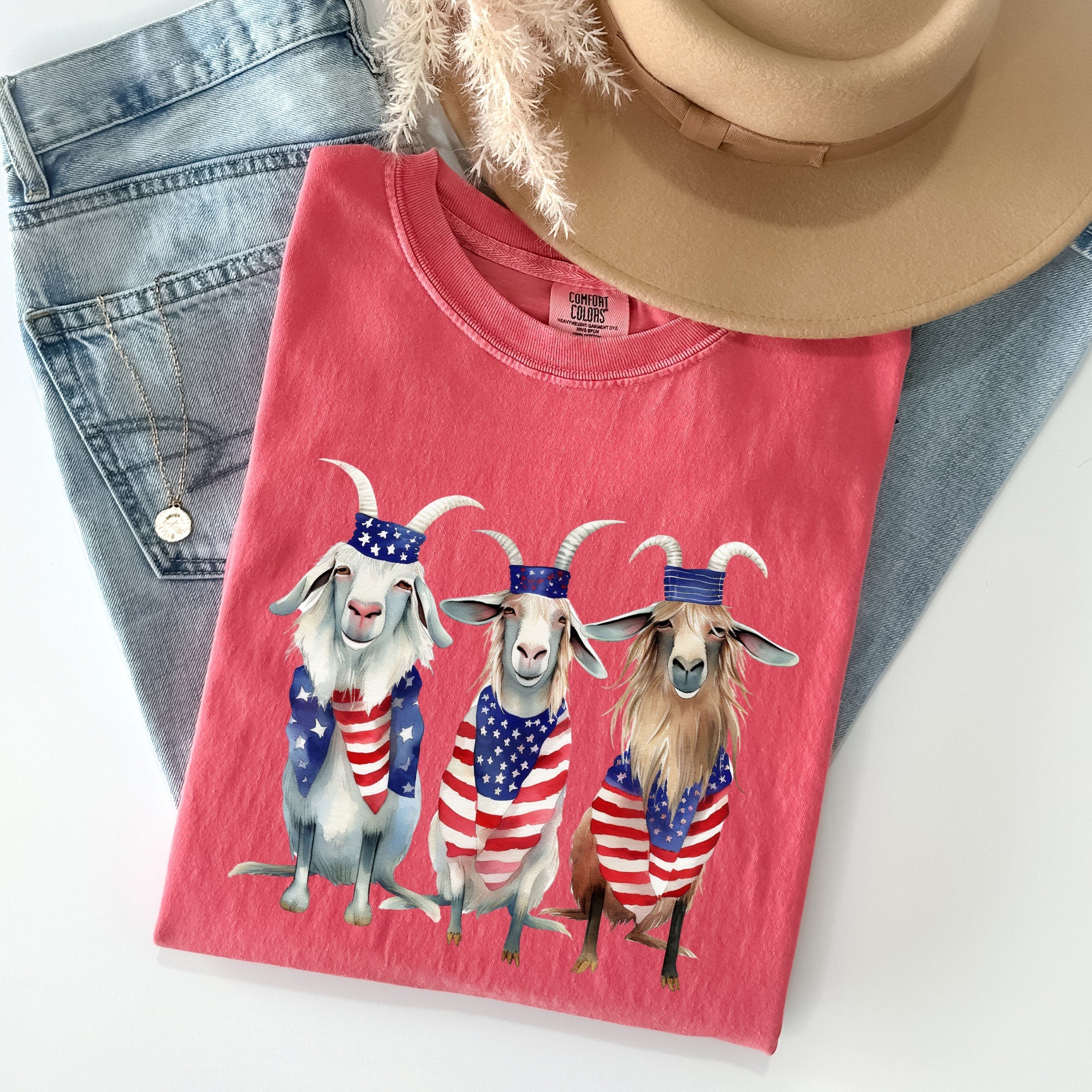 Patriotic Goats Hippie Funny 4th Of July Vintage Americana Pride Comfort Colors Tee