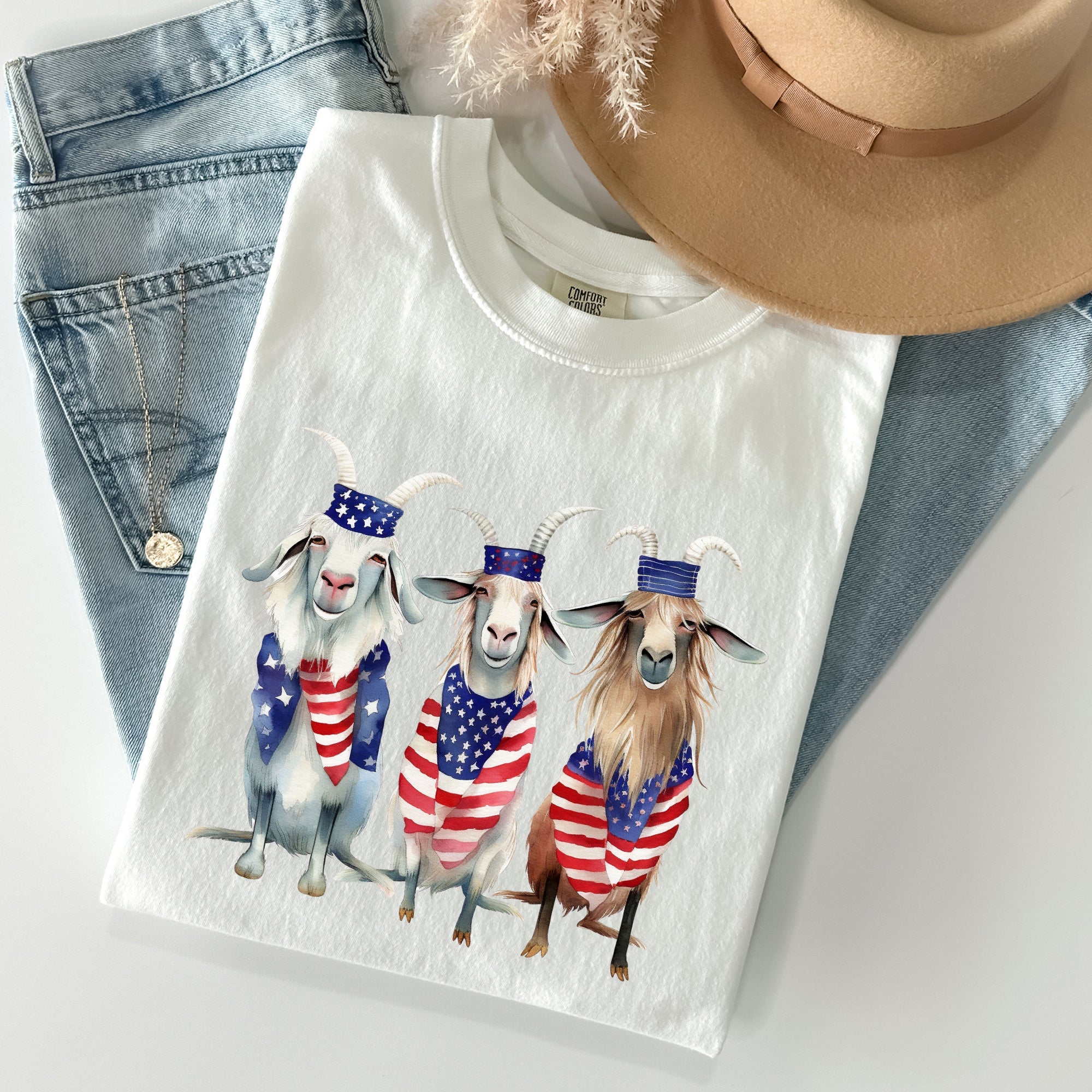 Patriotic Goats Hippie Funny 4th Of July Vintage Americana Pride Comfort Colors Tee