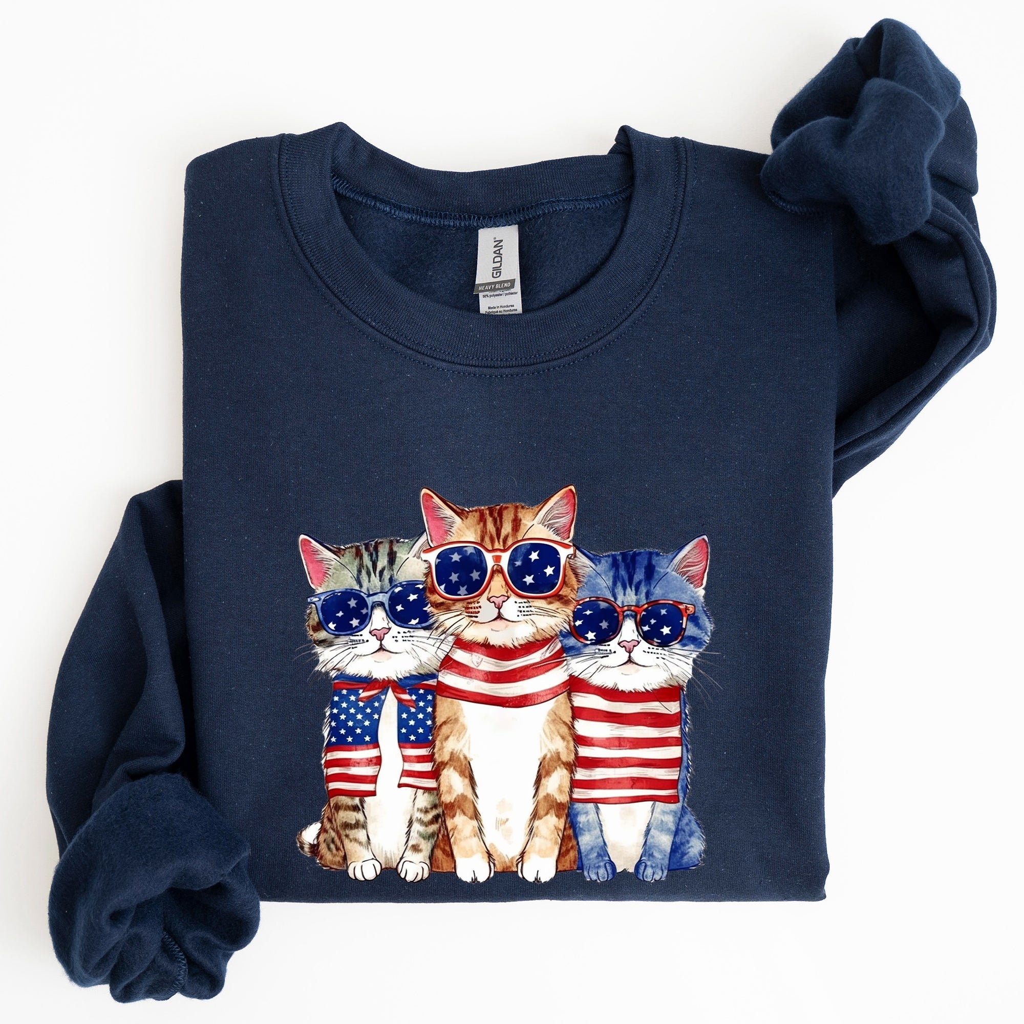 Patriotic Hippie Cats Fourth Of July Graphic For Freedom Lovers And Independence Day Fans Sweatshirt