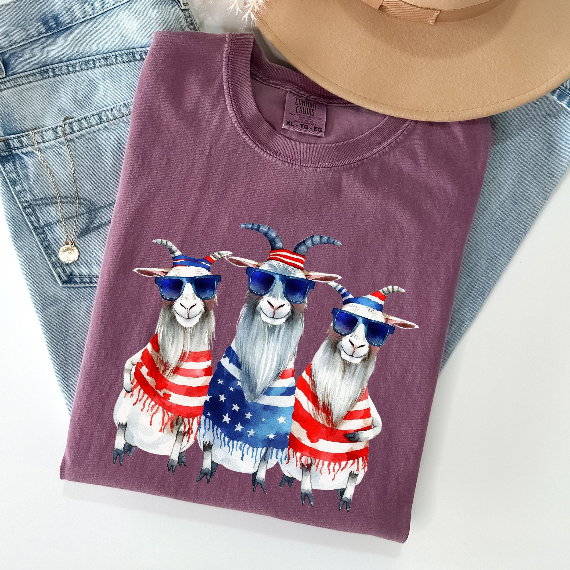 Patriotic Hippie Goats Retro Americana Fourth Of July Graphic Illustration Edition Vintage Style Comfort Colors Tee