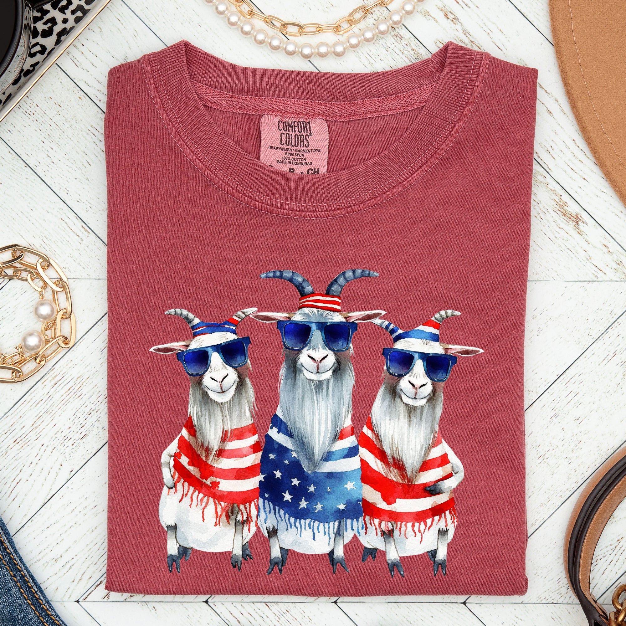Patriotic Hippie Goats Retro Americana Fourth Of July Graphic Illustration Edition Vintage Style Comfort Colors Tee