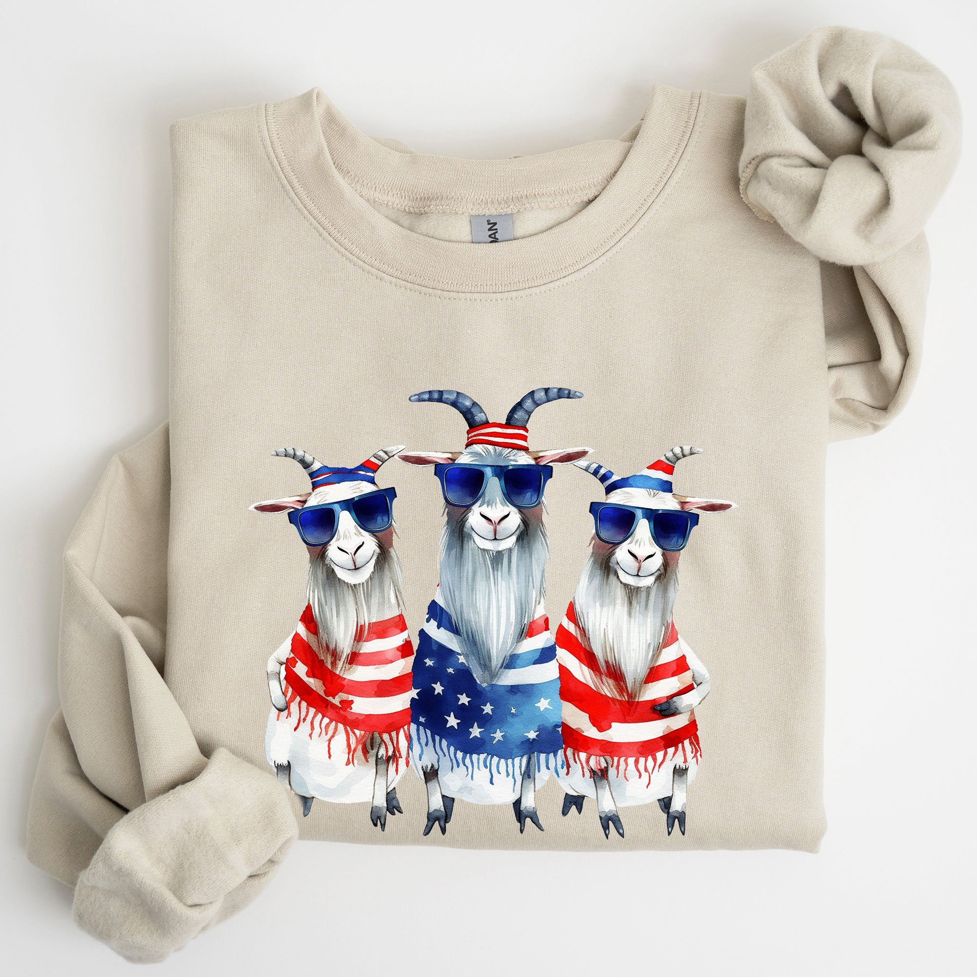 Patriotic Hippie Goats 4th Of July Celebration Edition Hand Drawn Graphic Sweatshirt