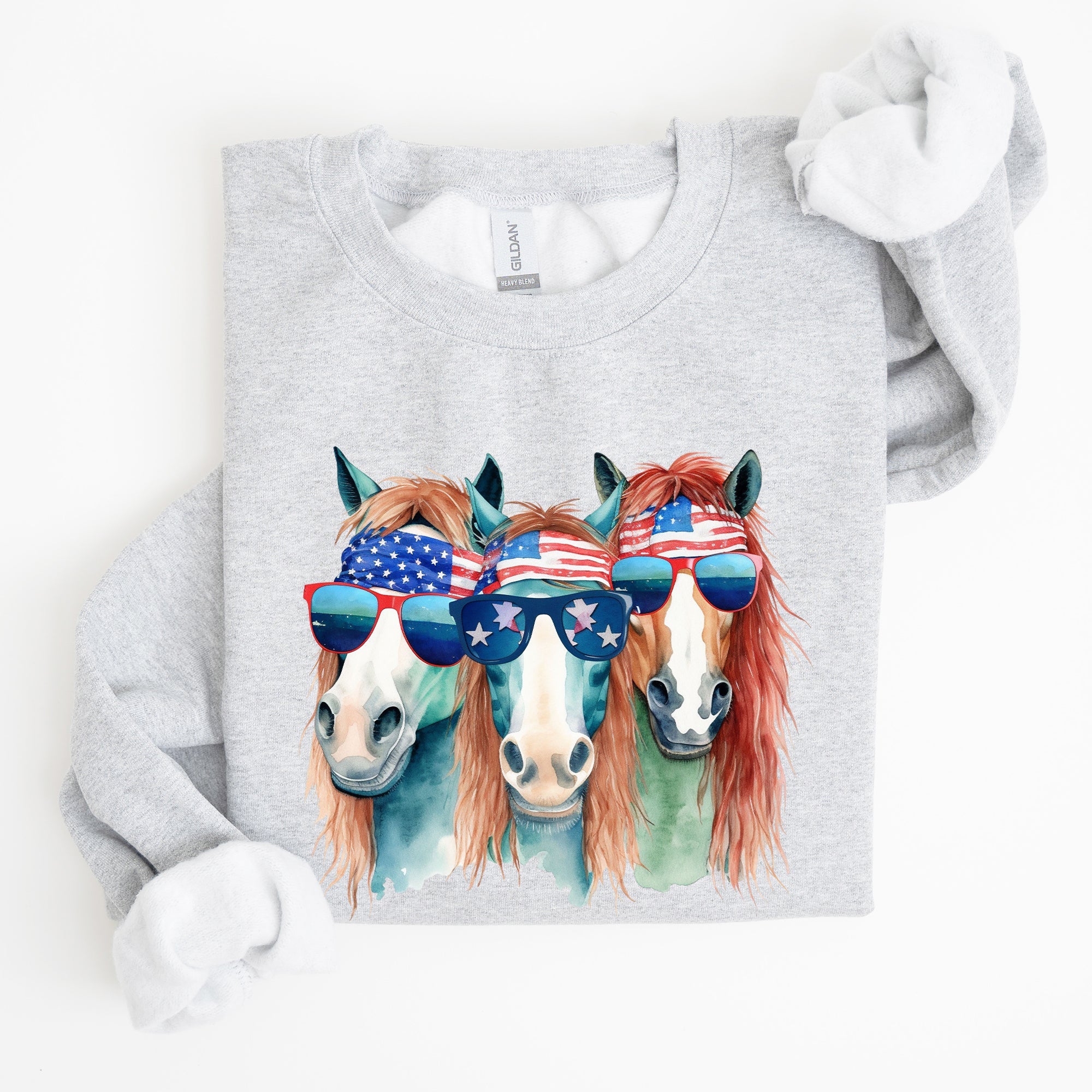 Patriotic Horses Hippie Funny 4th of July Americana Graphic Colorful Vintage Charm Sweatshirt