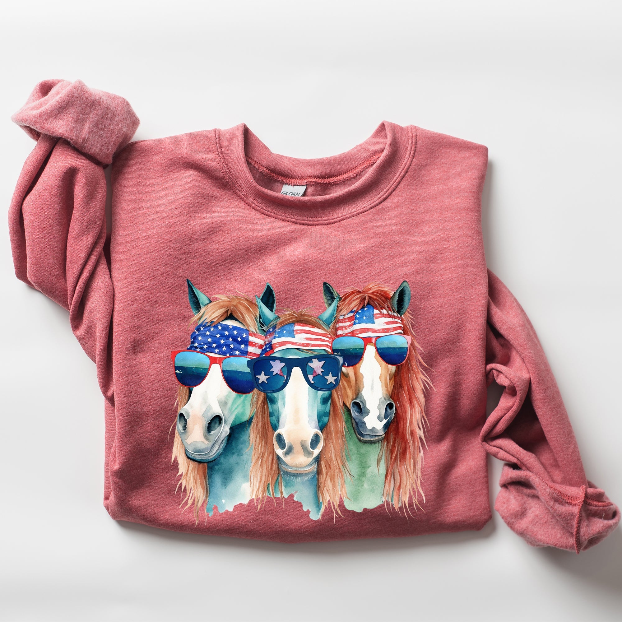 Patriotic Horses Hippie Funny 4th of July Americana Graphic Colorful Vintage Charm Sweatshirt