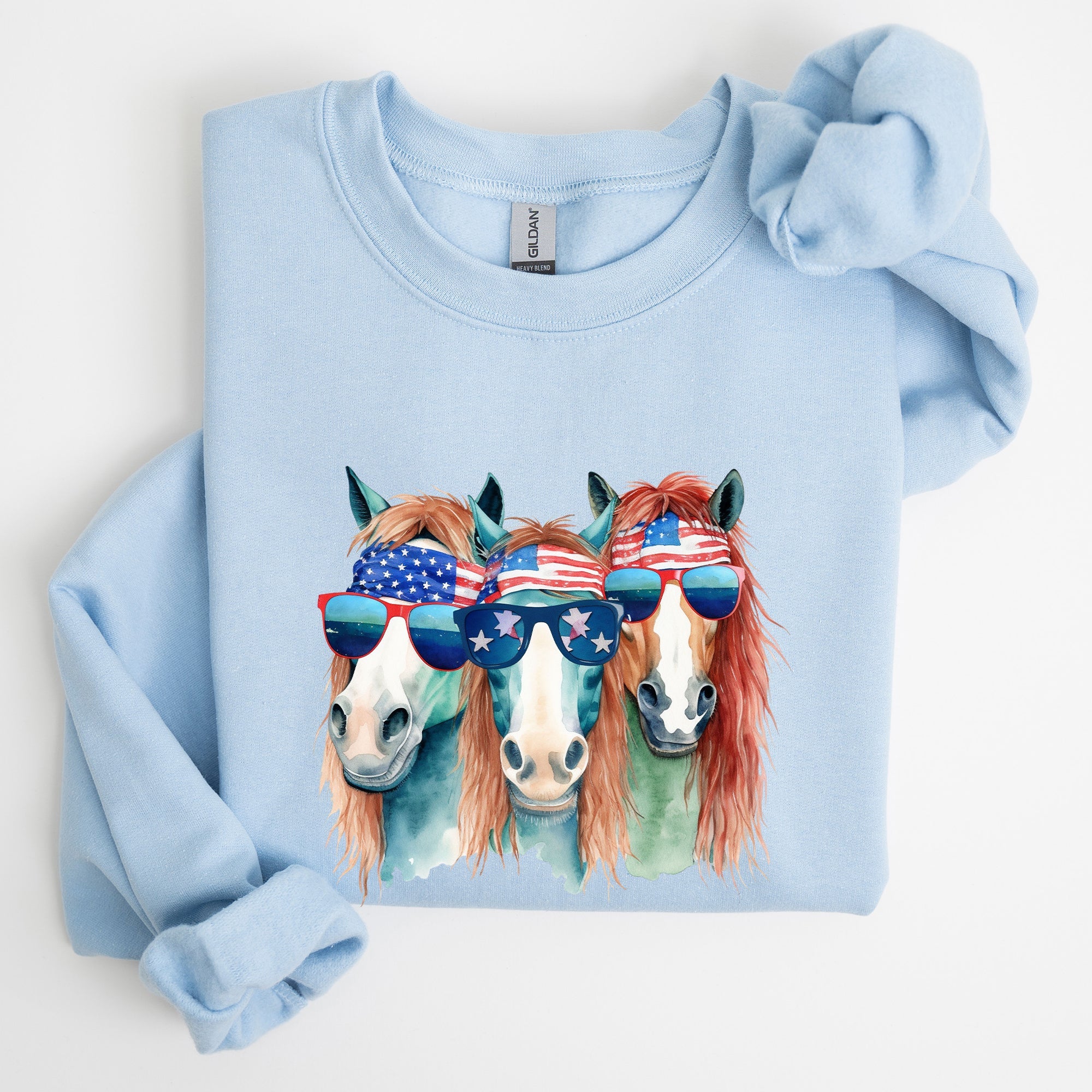 Patriotic Horses Hippie Funny 4th of July Americana Graphic Colorful Vintage Charm Sweatshirt
