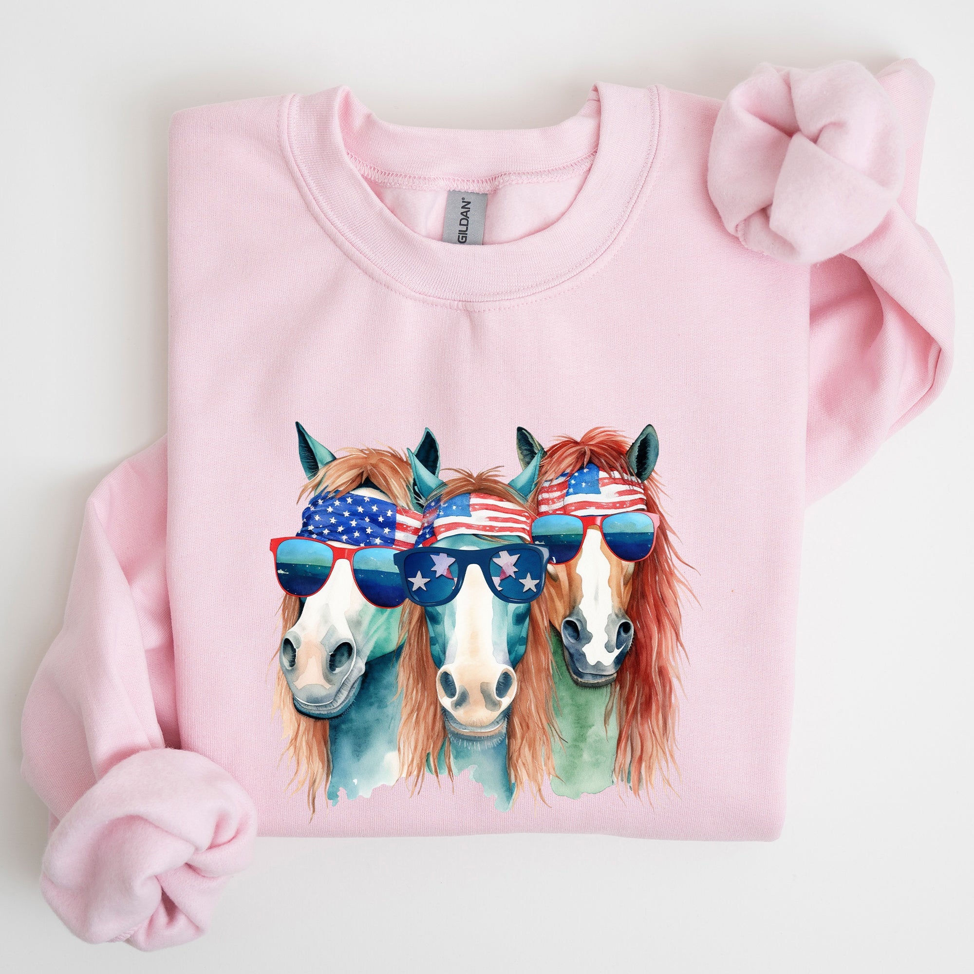 Patriotic Horses Hippie Funny 4th of July Americana Graphic Colorful Vintage Charm Sweatshirt