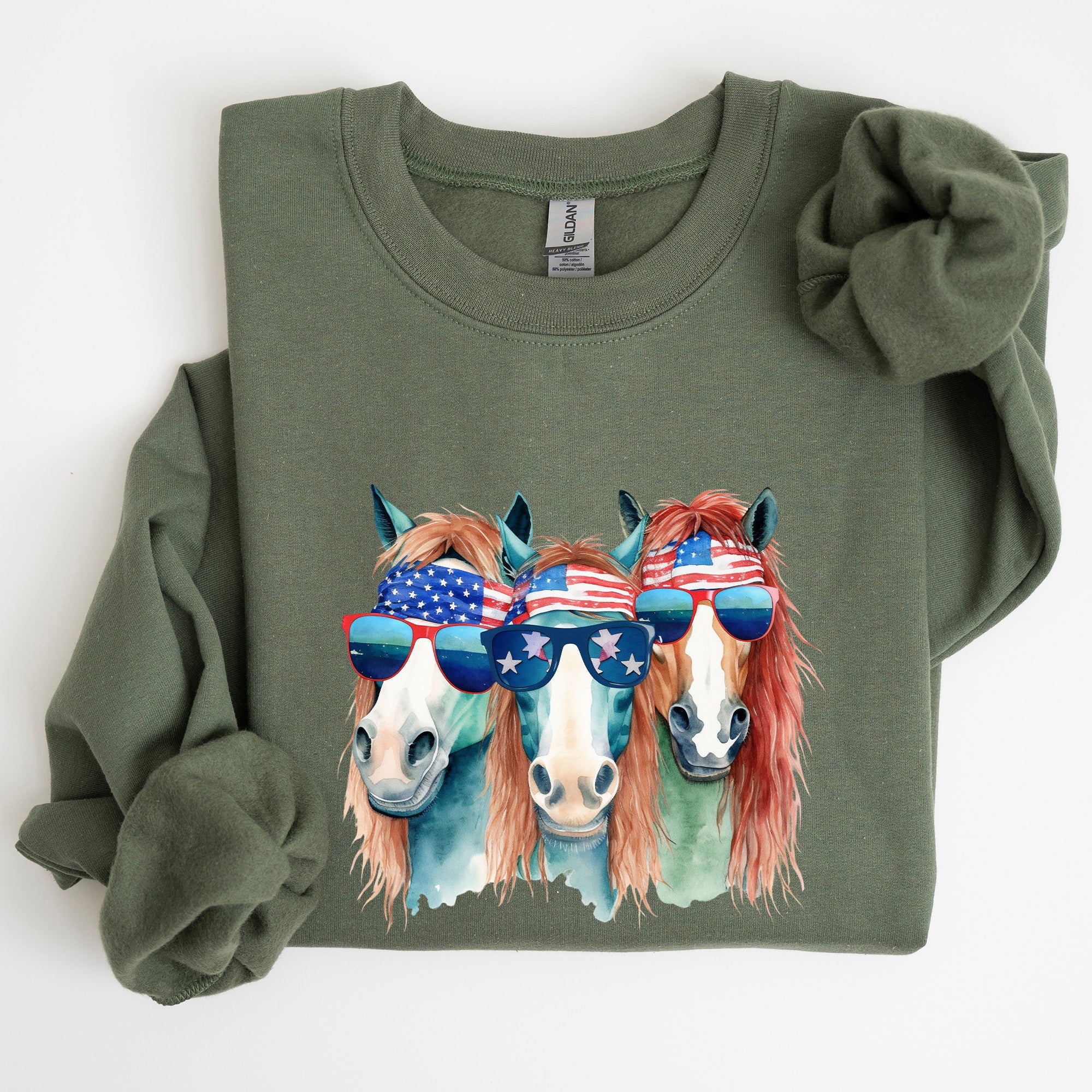 Patriotic Horses Hippie Funny 4th of July Americana Graphic Colorful Vintage Charm Sweatshirt