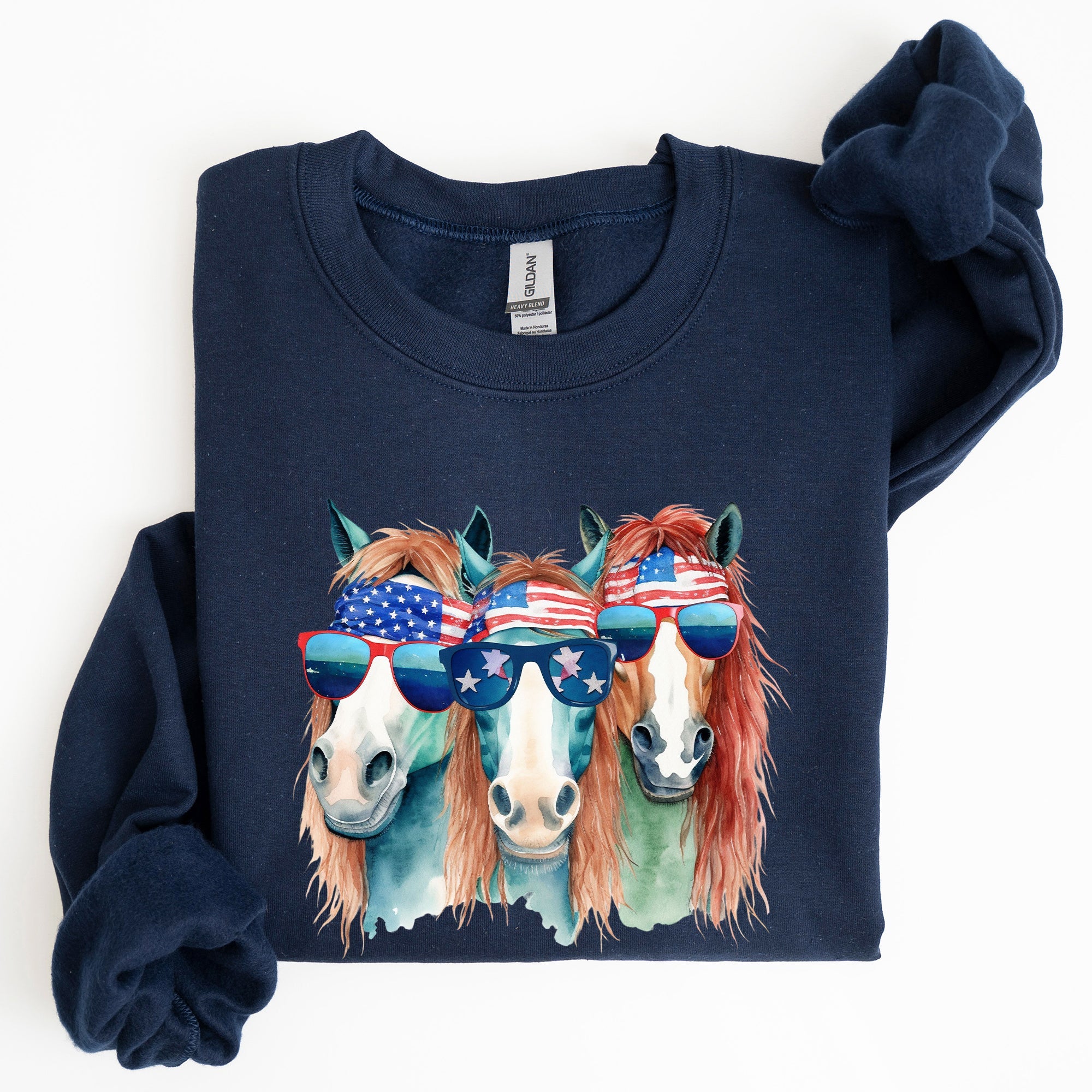 Patriotic Horses Hippie Funny 4th of July Americana Graphic Colorful Vintage Charm Sweatshirt