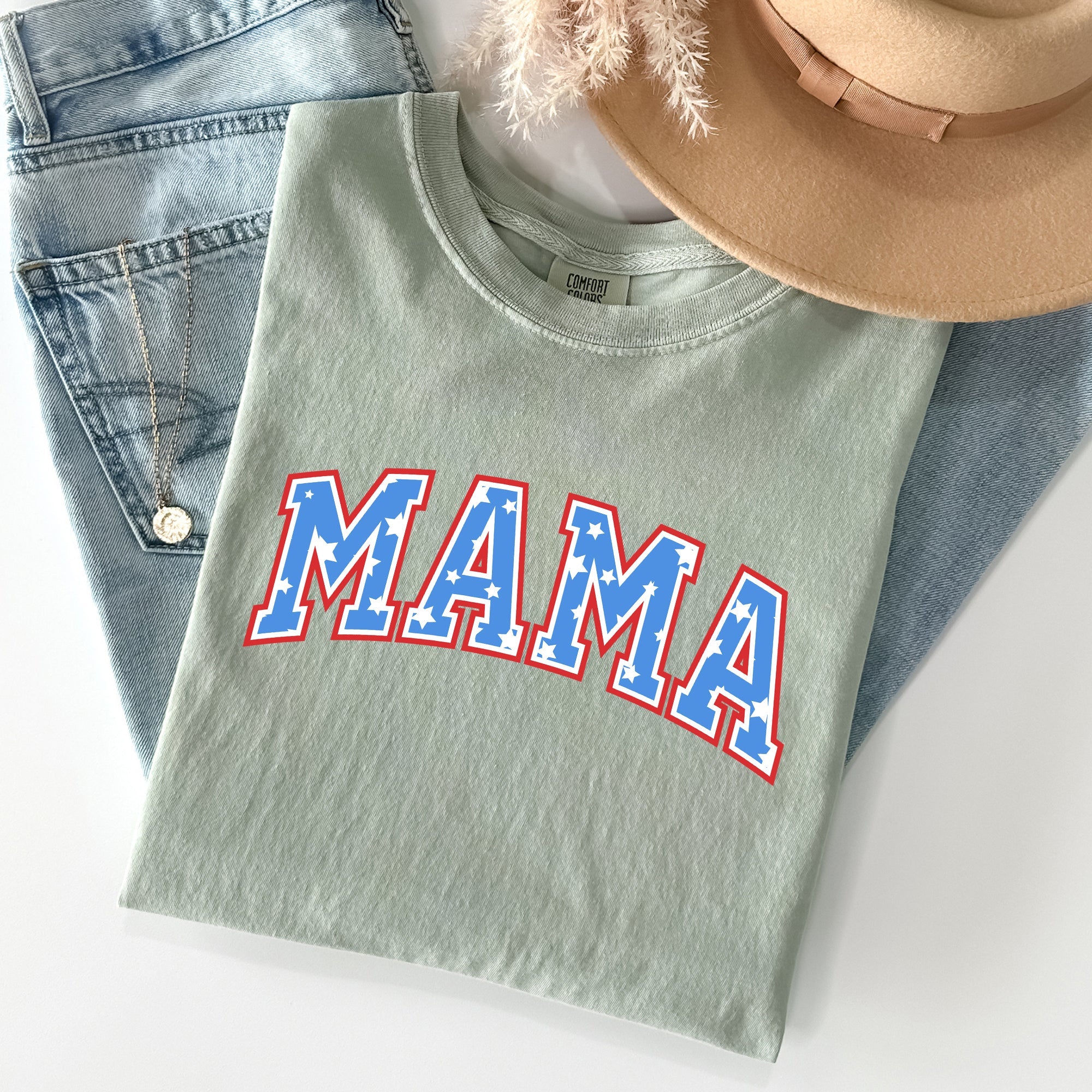 Patriotic Mama Stars And Stripes Fourth Of July Americana Celebration Vintage Style Proud Retro Look Comfort Colors Tee