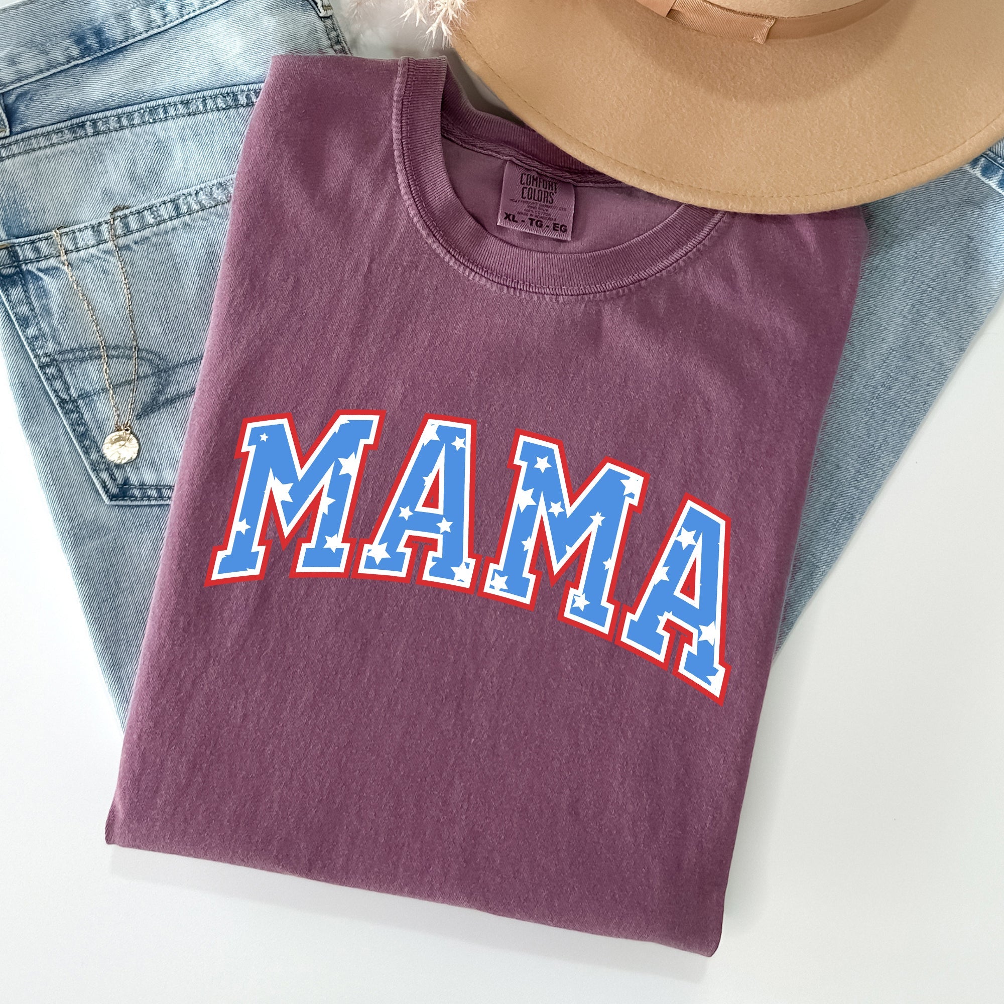 Patriotic Mama Stars And Stripes Fourth Of July Americana Celebration Vintage Style Proud Retro Look Comfort Colors Tee