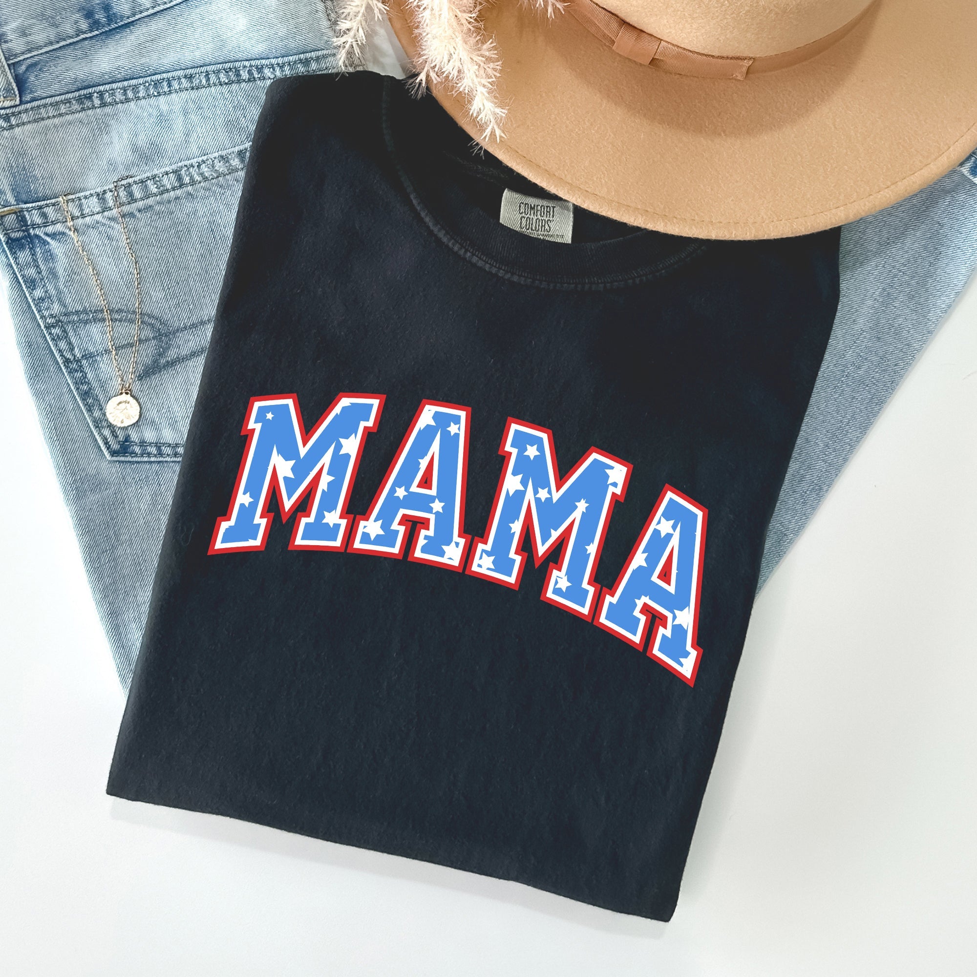 Patriotic Mama Stars And Stripes Fourth Of July Americana Celebration Vintage Style Proud Retro Look Comfort Colors Tee