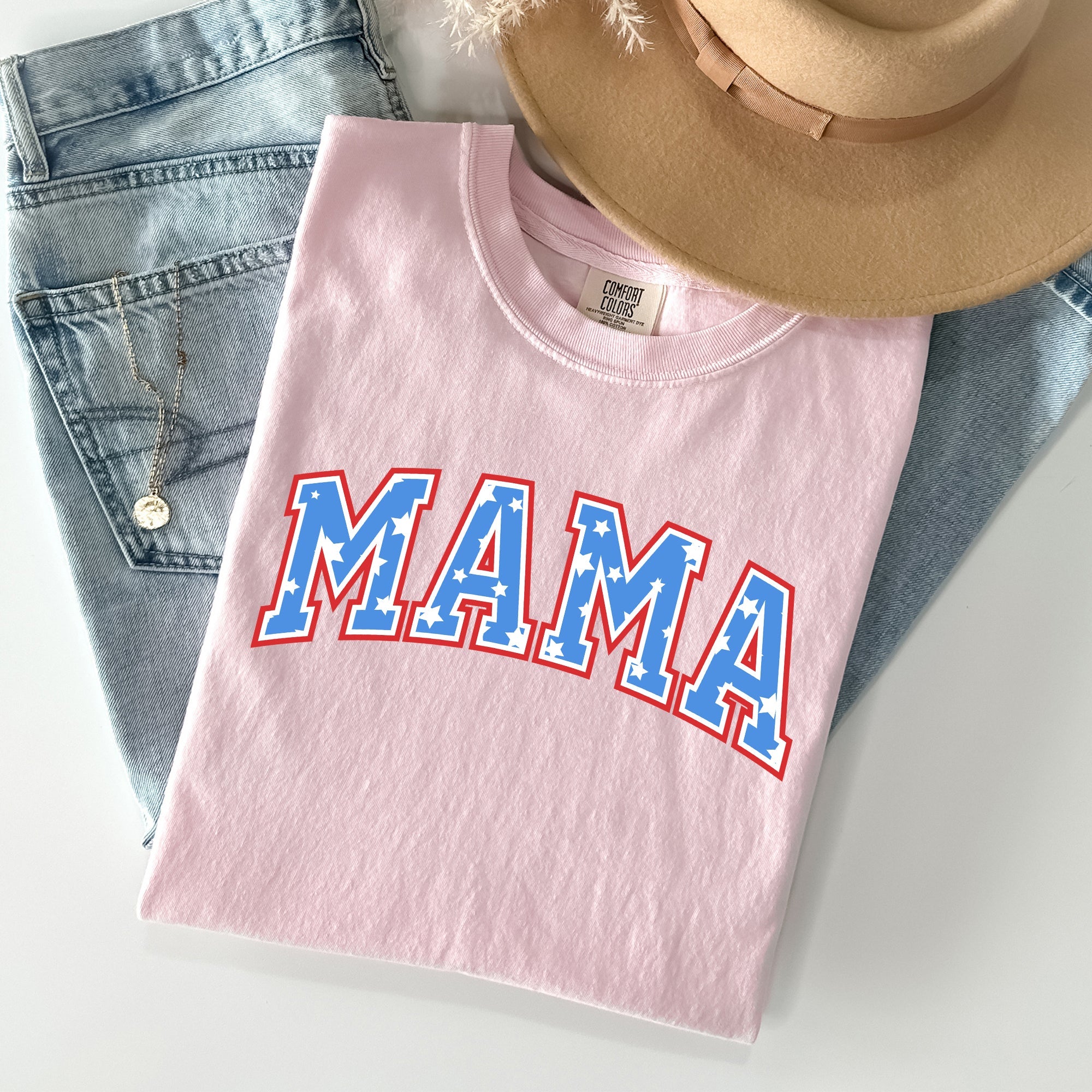 Patriotic Mama Stars And Stripes Fourth Of July Americana Celebration Vintage Style Proud Retro Look Comfort Colors Tee