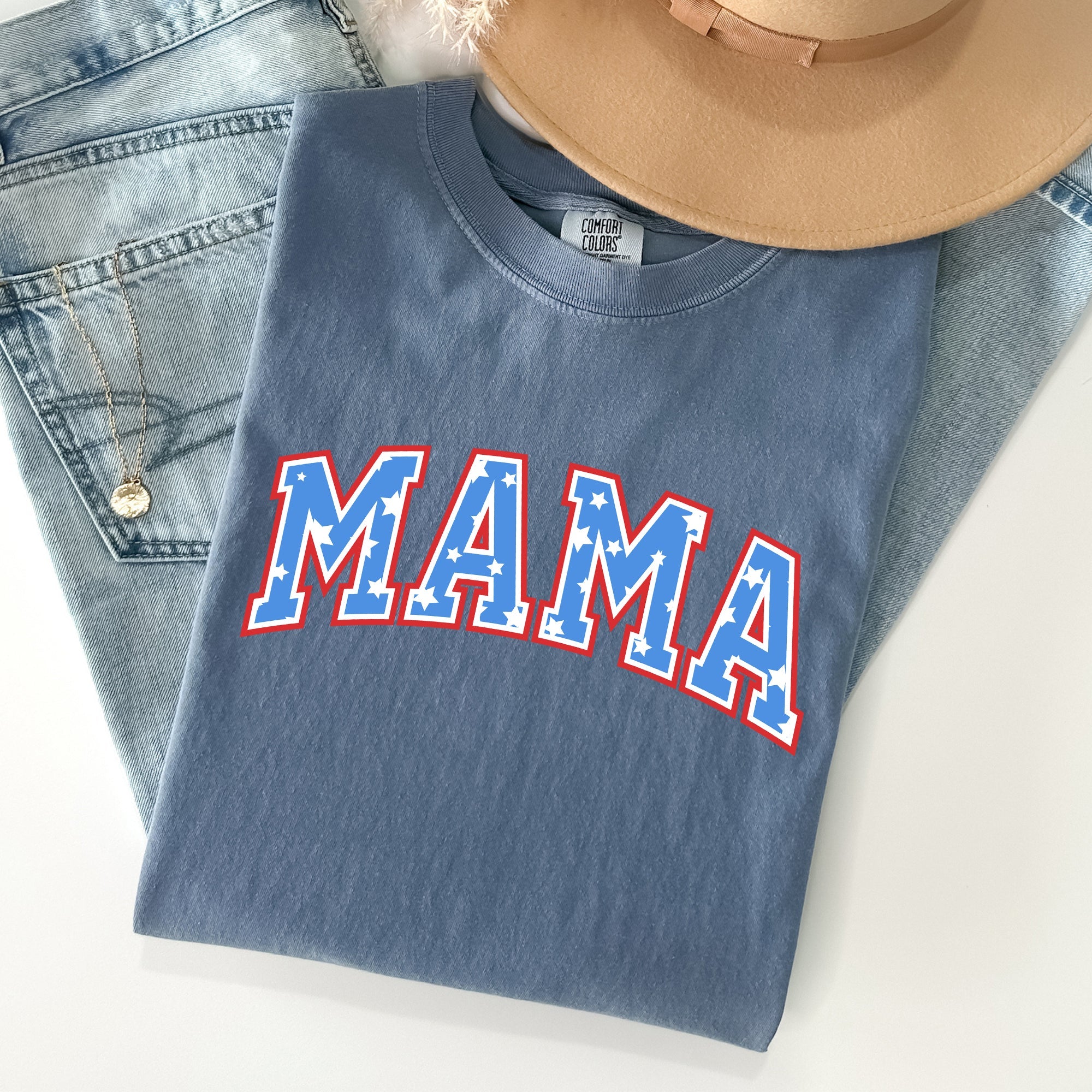 Patriotic Mama Stars And Stripes Fourth Of July Americana Celebration Vintage Style Proud Retro Look Comfort Colors Tee