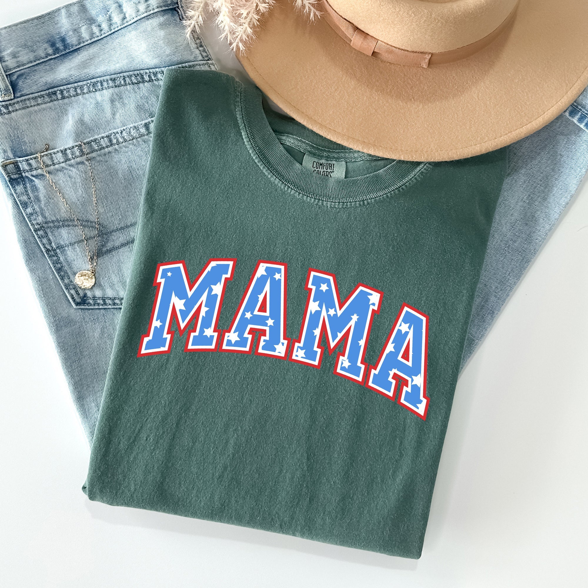 Patriotic Mama Stars And Stripes Fourth Of July Americana Celebration Vintage Style Proud Retro Look Comfort Colors Tee