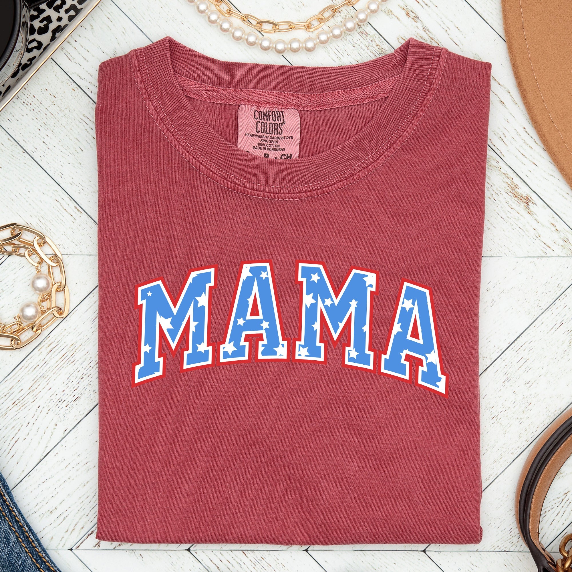 Patriotic Mama Stars And Stripes Fourth Of July Americana Celebration Vintage Style Proud Retro Look Comfort Colors Tee