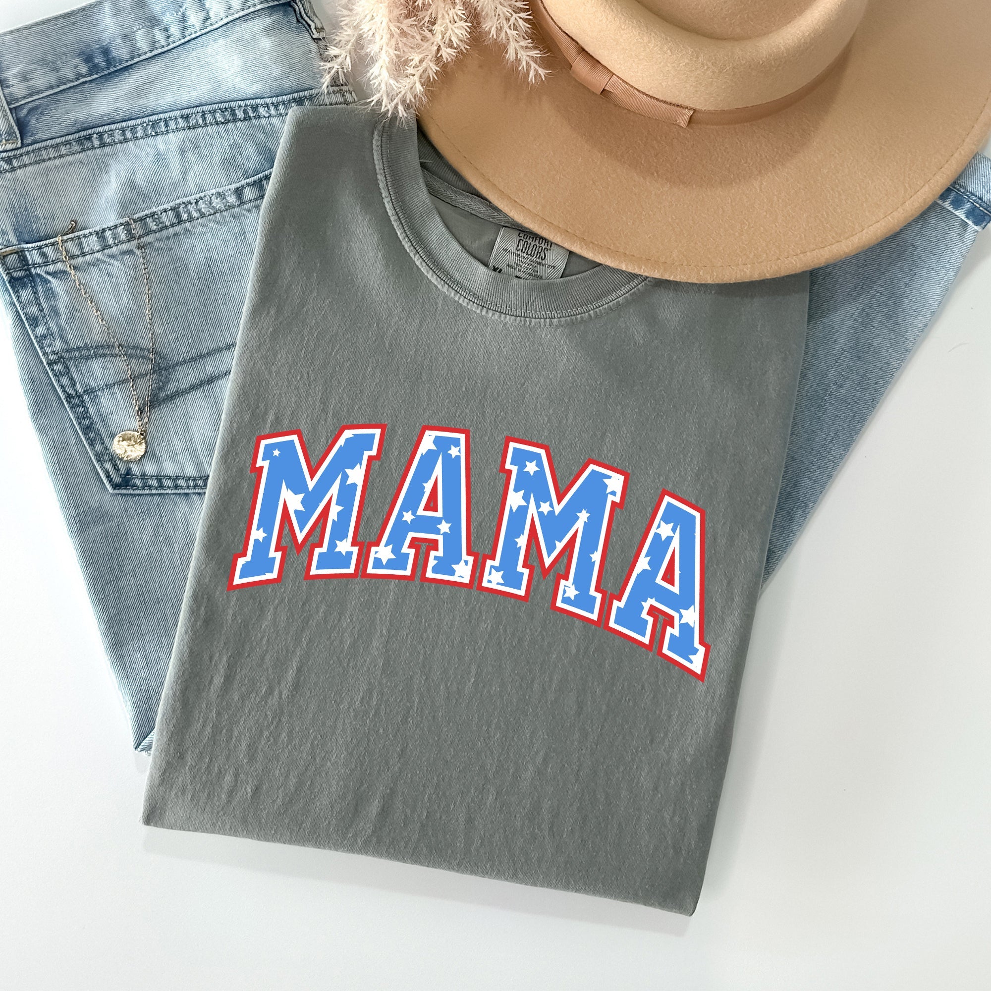 Patriotic Mama Stars And Stripes Fourth Of July Americana Celebration Vintage Style Proud Retro Look Comfort Colors Tee