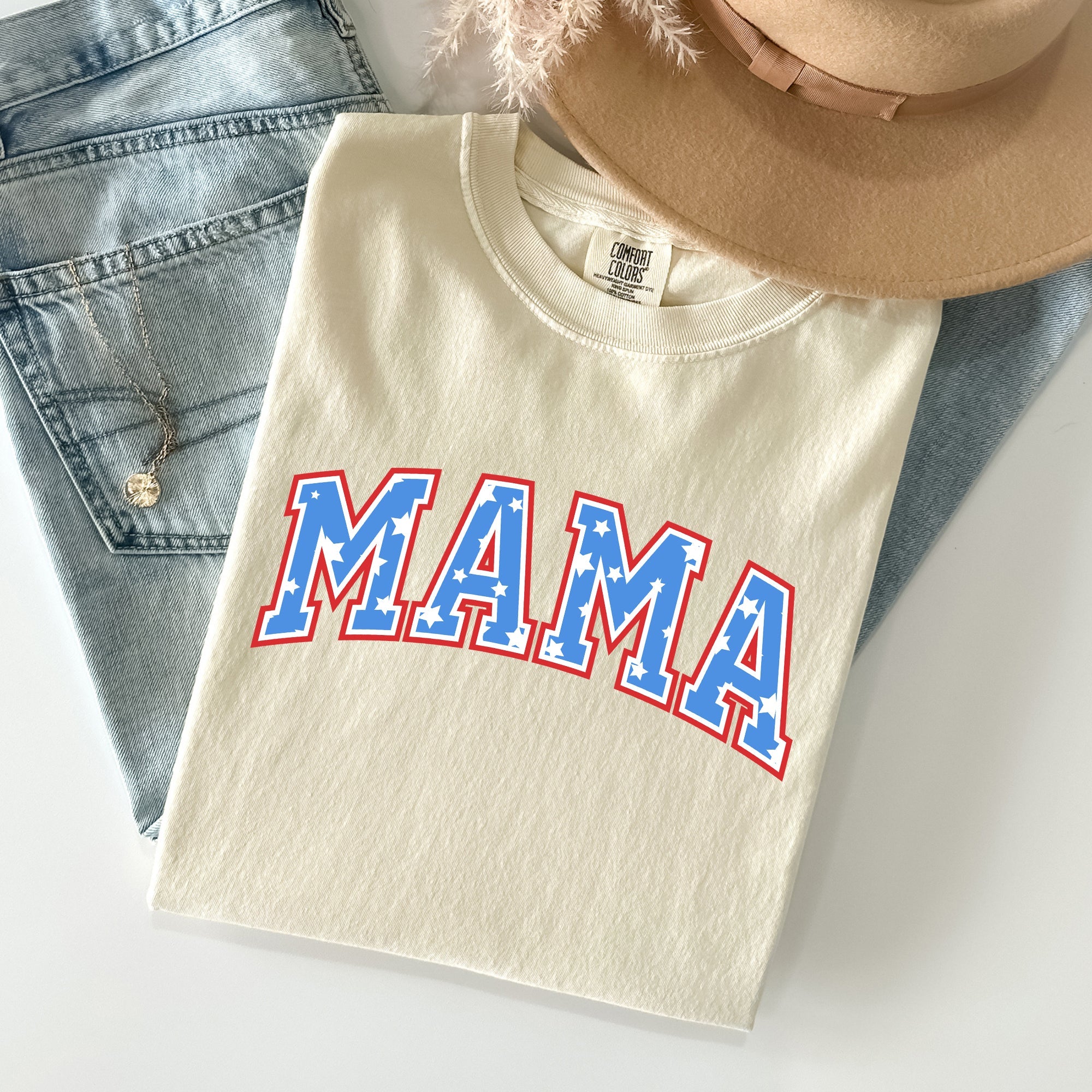 Patriotic Mama Stars And Stripes Fourth Of July Americana Celebration Vintage Style Proud Retro Look Comfort Colors Tee