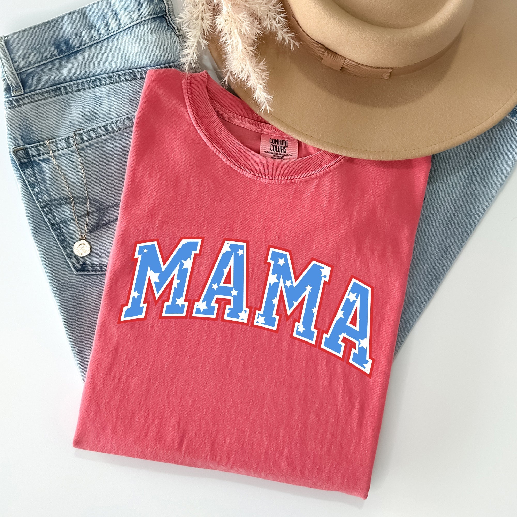 Patriotic Mama Stars And Stripes Fourth Of July Americana Celebration Vintage Style Proud Retro Look Comfort Colors Tee