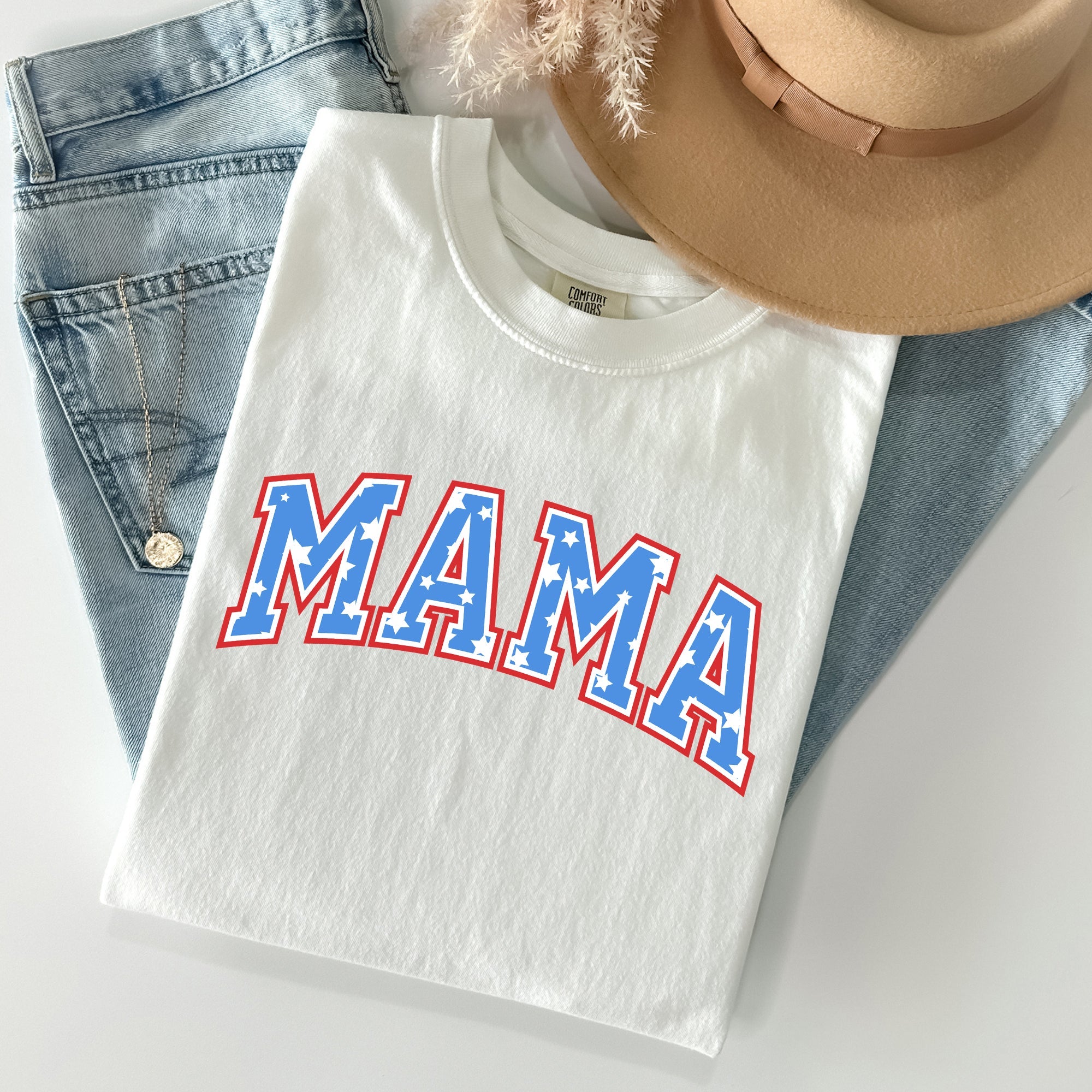 Patriotic Mama Stars And Stripes Fourth Of July Americana Celebration Vintage Style Proud Retro Look Comfort Colors Tee