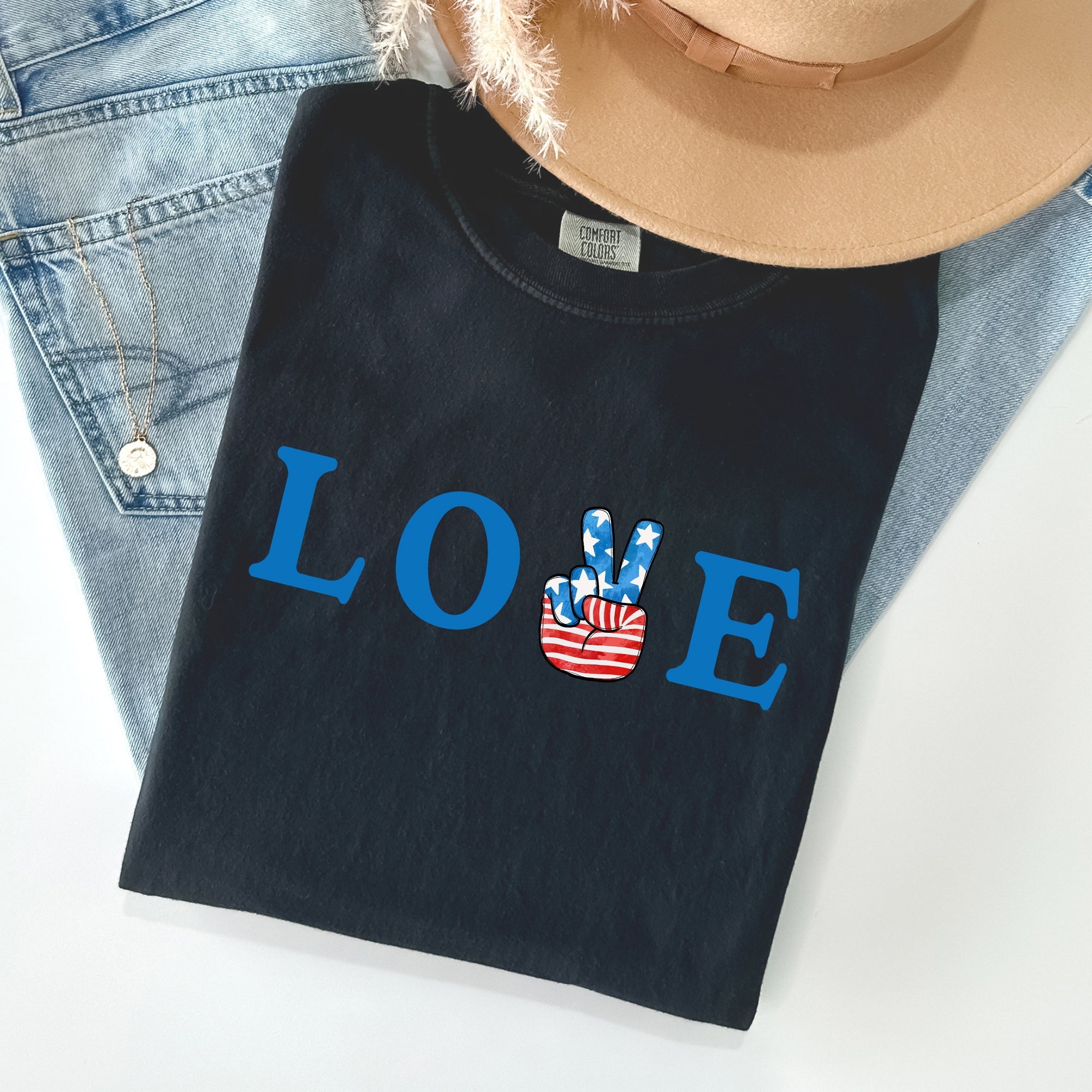 Peace, Love, America Retro Patriotic Fourth Of July Vintage Americana Pride And All American Spirit Comfort Colors Tee